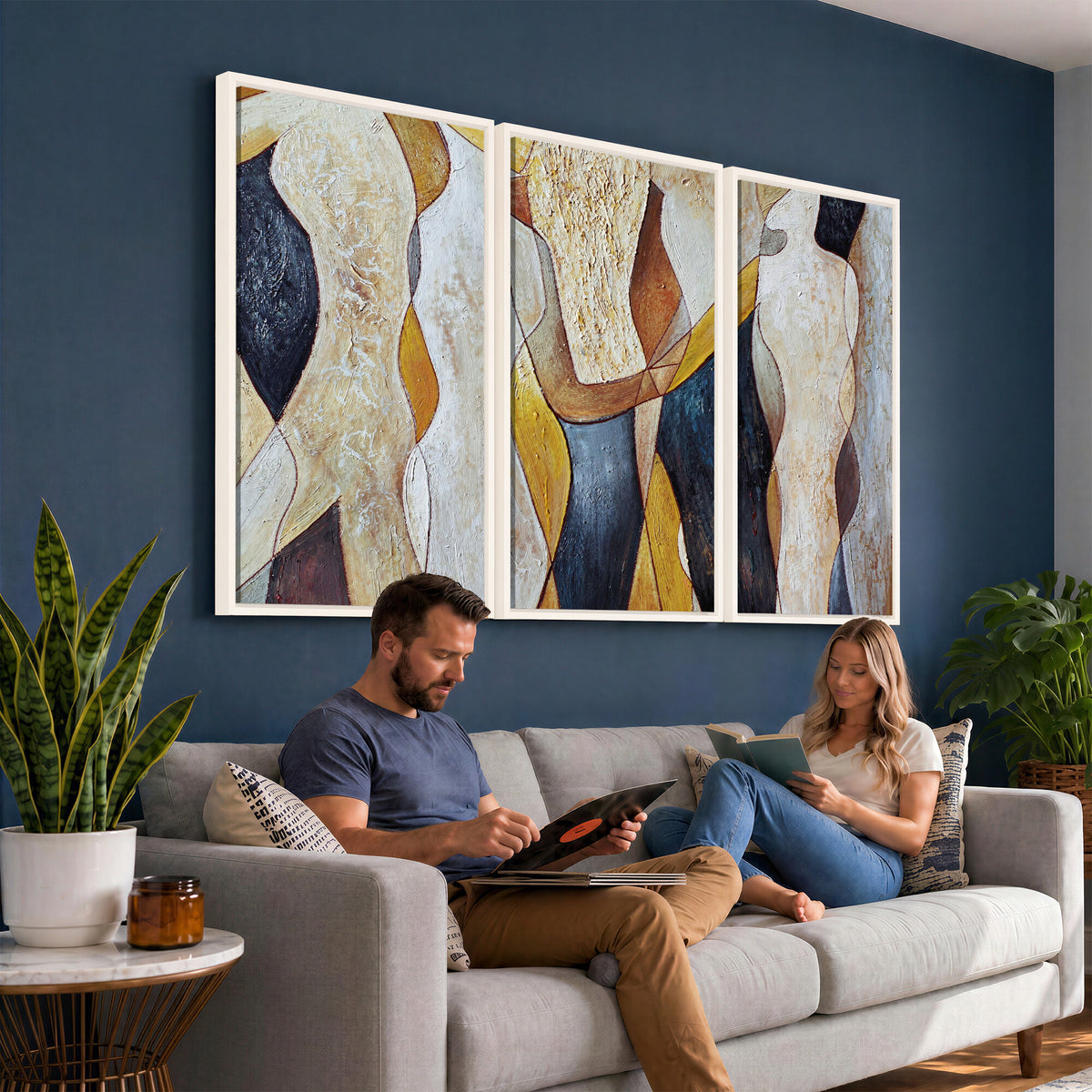 96079939-MGV-CV-36X24 - Mid Century Modern Figurative Canvas Wall Art Abstract Cubist Painting Print