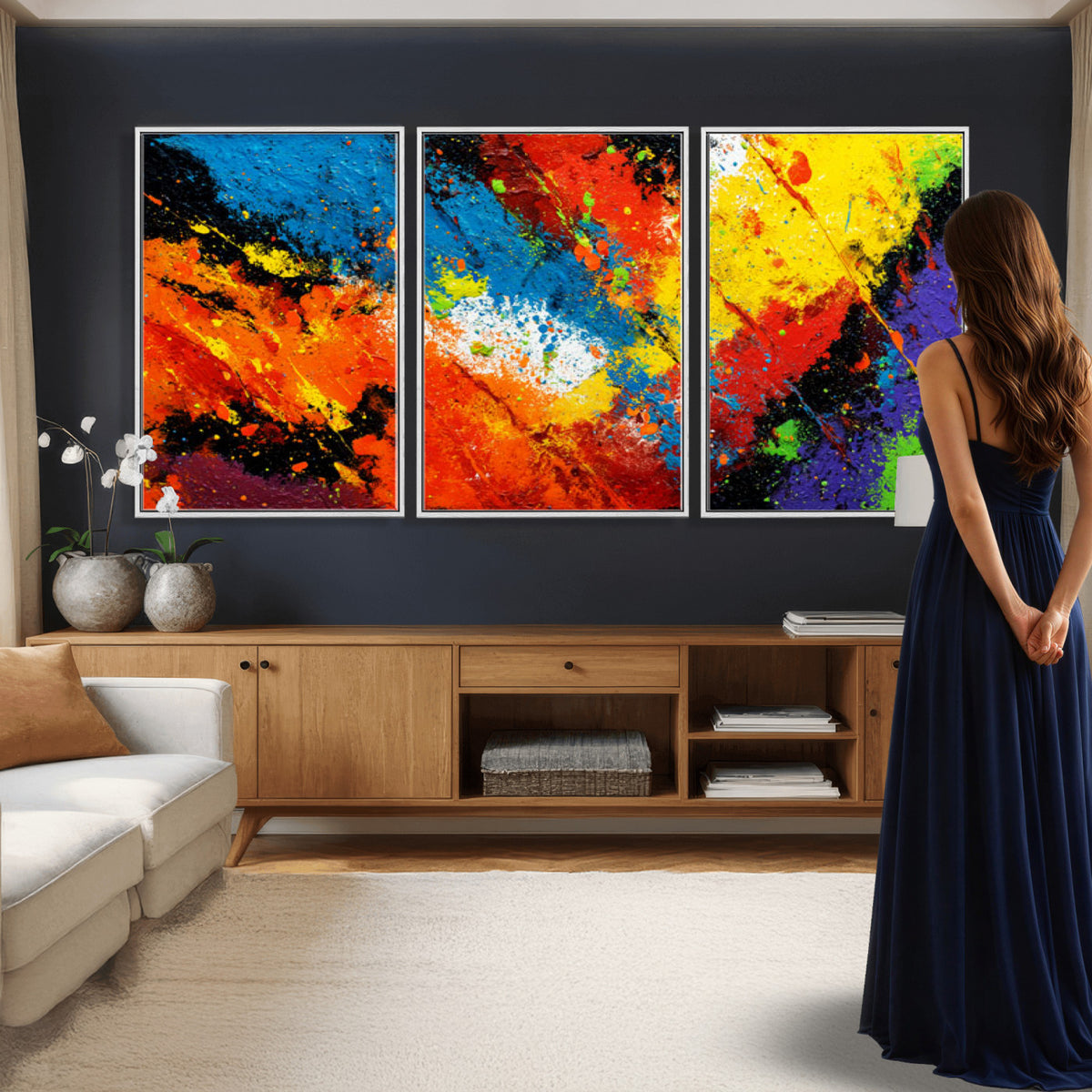 74888753-MGV-CV-36X24 - Vibrant Blue Abstract Canvas Wall Art Colorful Impasto Oil Painting Print