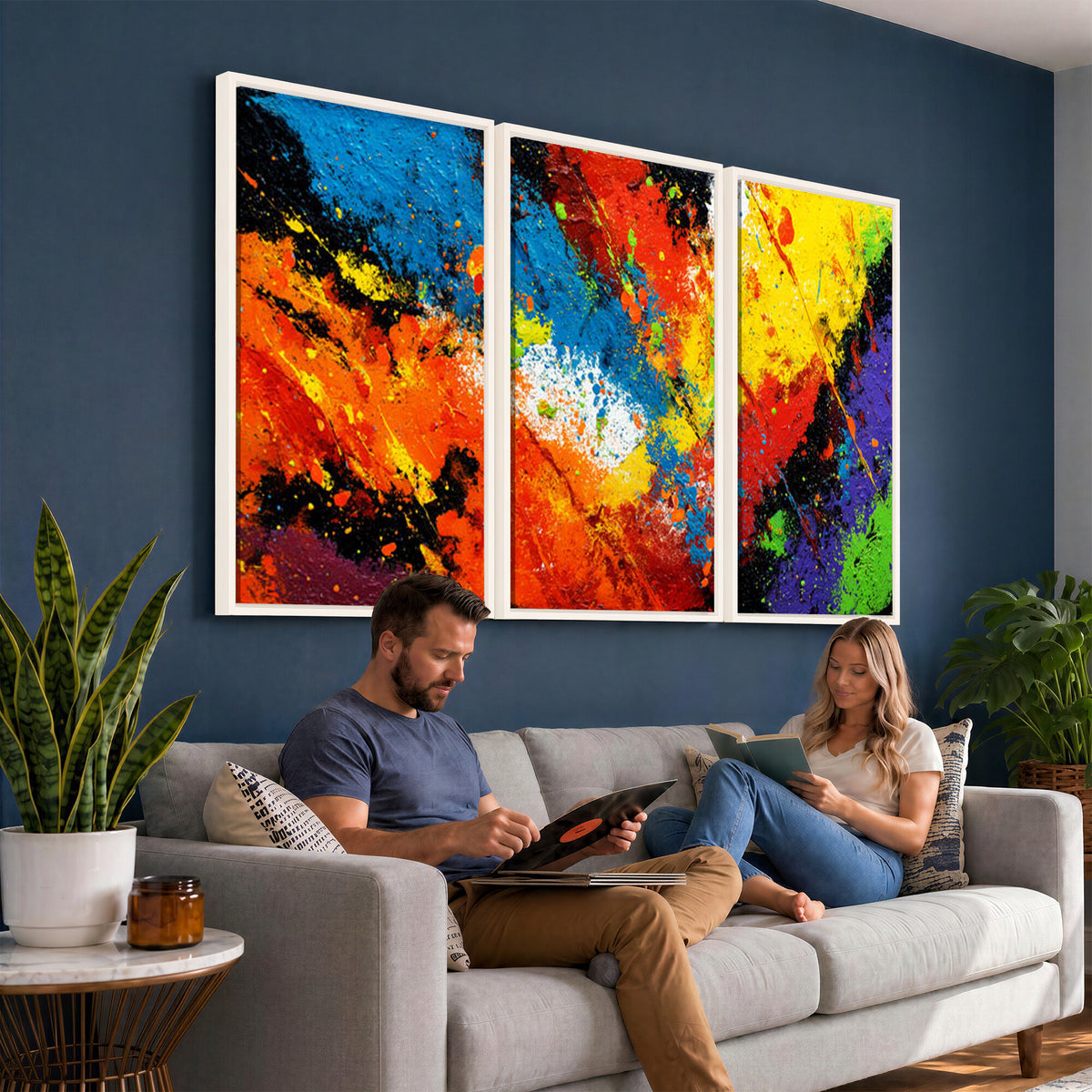74888753-MGV-CV-36X24 - Vibrant Blue Abstract Canvas Wall Art Colorful Painterly Oil Painting Style Print