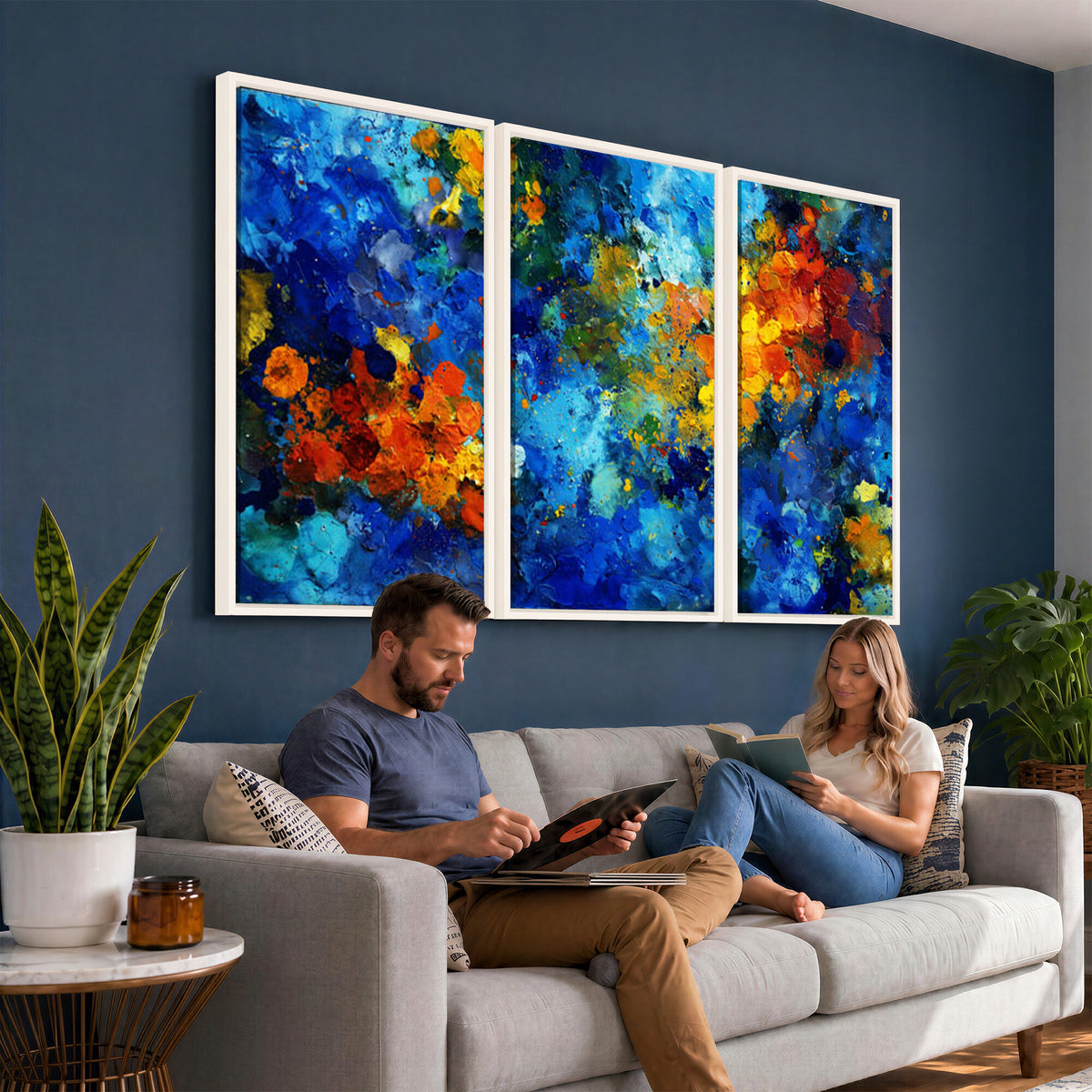 52431611-MGV-CV-36X24 - Vibrant Blue Abstract Canvas Wall Art Colorful Painterly Oil Painting Style Print