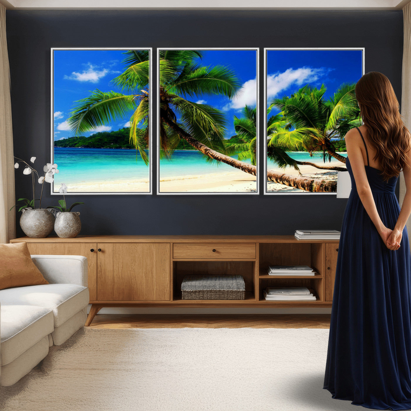 67049818-MGV-CV-36X24 - Tropical Island Coconut Palm Trees Wall Art Canvas Print - Turquoise Beach Print for Lake Home Decor