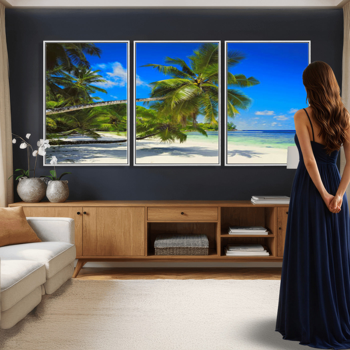 20475280-MGV-CV-36X24 - Tropical Island Coconut Palm Trees Wall Art Canvas Print - Turquoise Beach Print for Nautical Home Decor