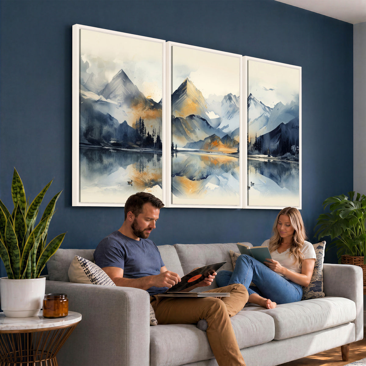 10196184T-MGV-CV-36X24 - Lake Abstract Mountain Wall Art Canvas Print