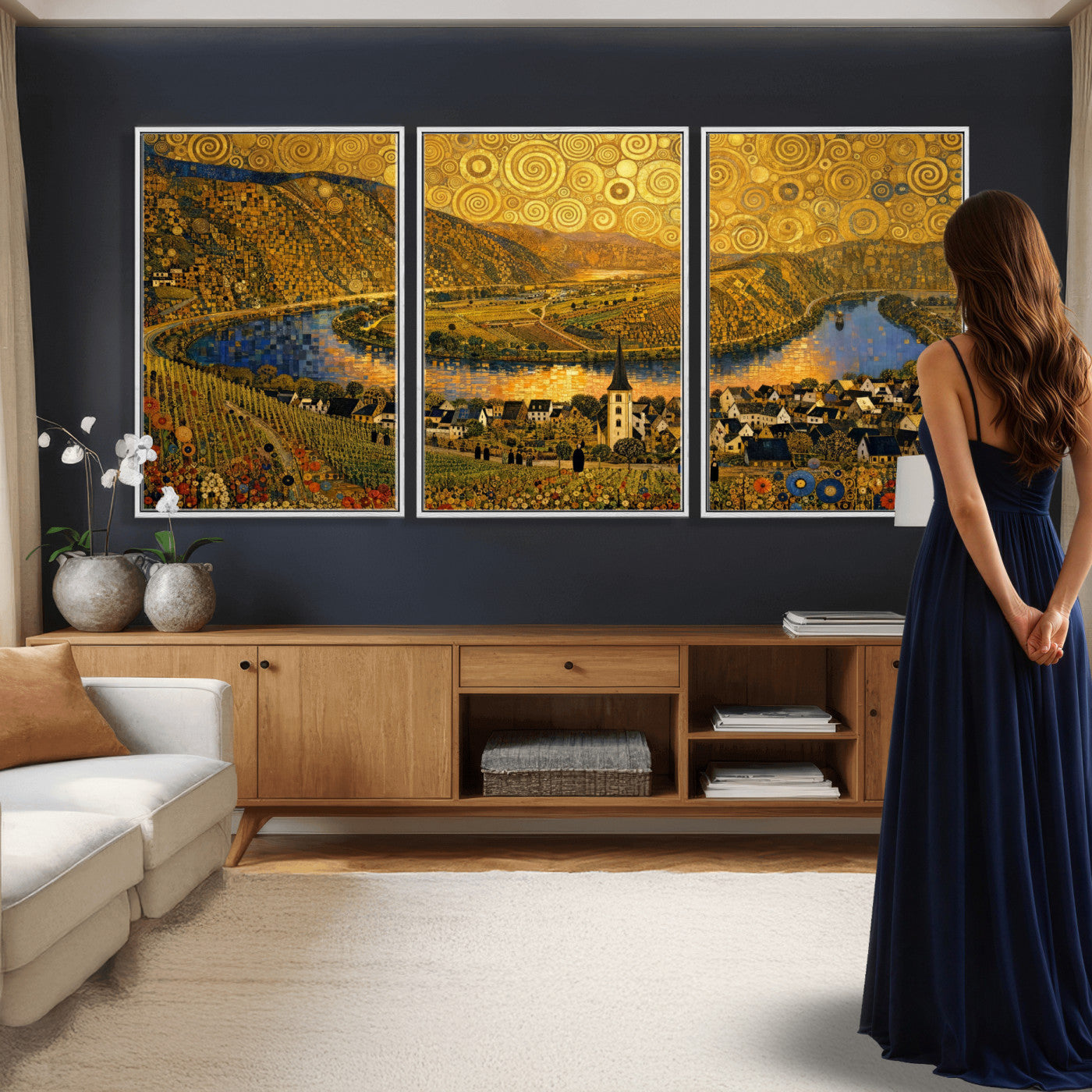 33713008-MGV-CV-36X24 - Gustav Klimt Style Mosel City Wall Art Canvas Print
