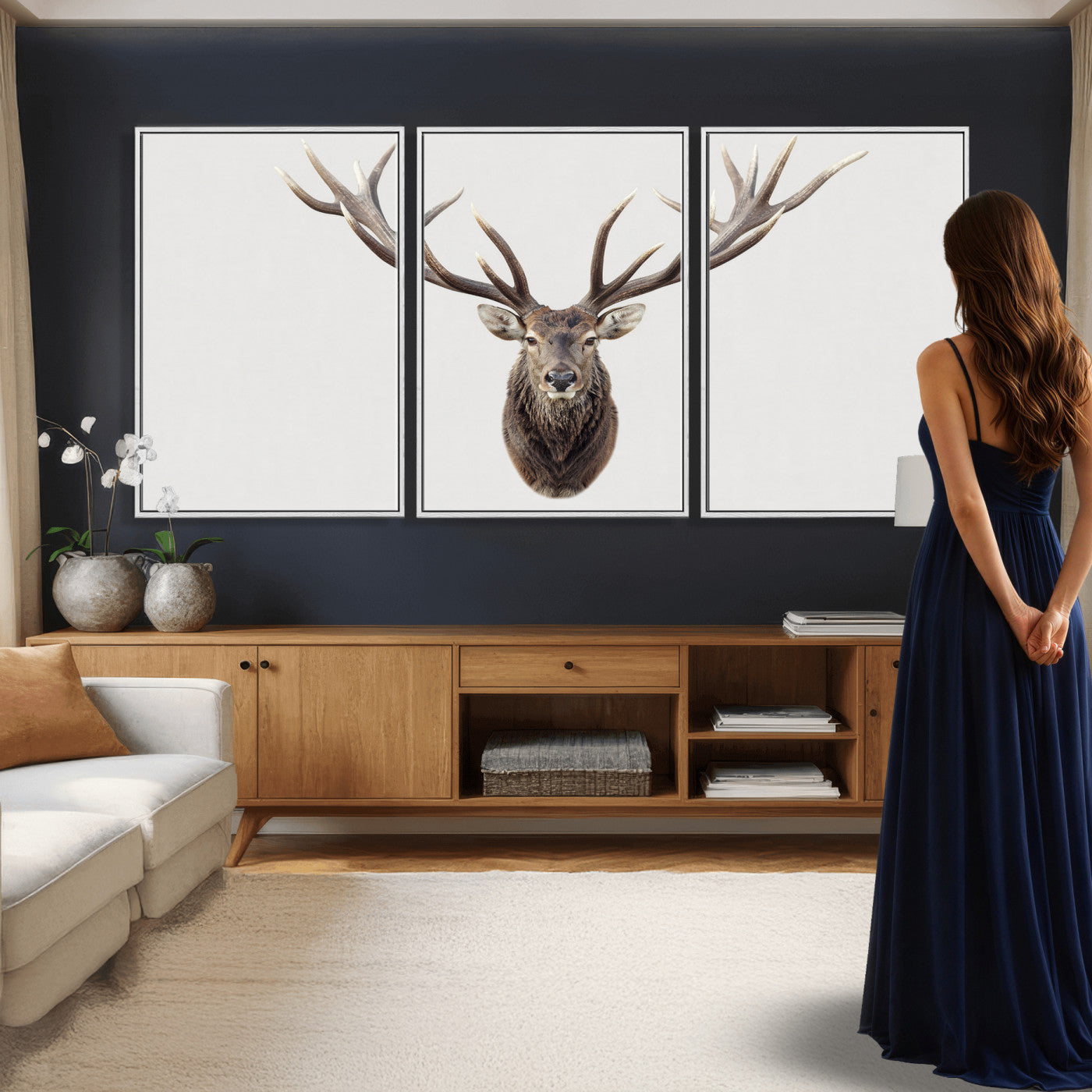 840173GY-MGV-CV-36X24 - Majestic Red Deer Canvas Wall Art – Stag Antlers Horns Print, Wildlife Hunting Poster, Rustic Cabin Lodge Decor