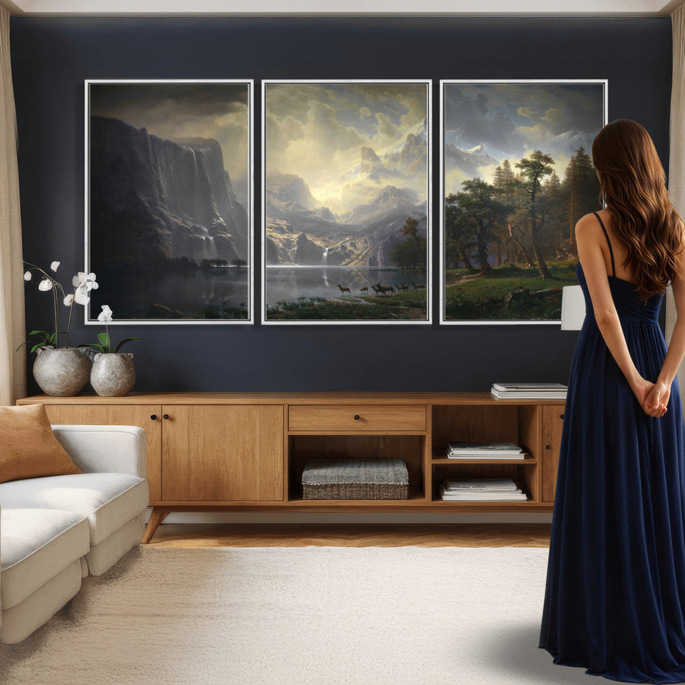 88679214-MGV-CV-36X24 - Albert Bierstadt Among the Sierra Nevada California Yosemite Wall Art Canvas Print, Classic Fine Art Painting Print
