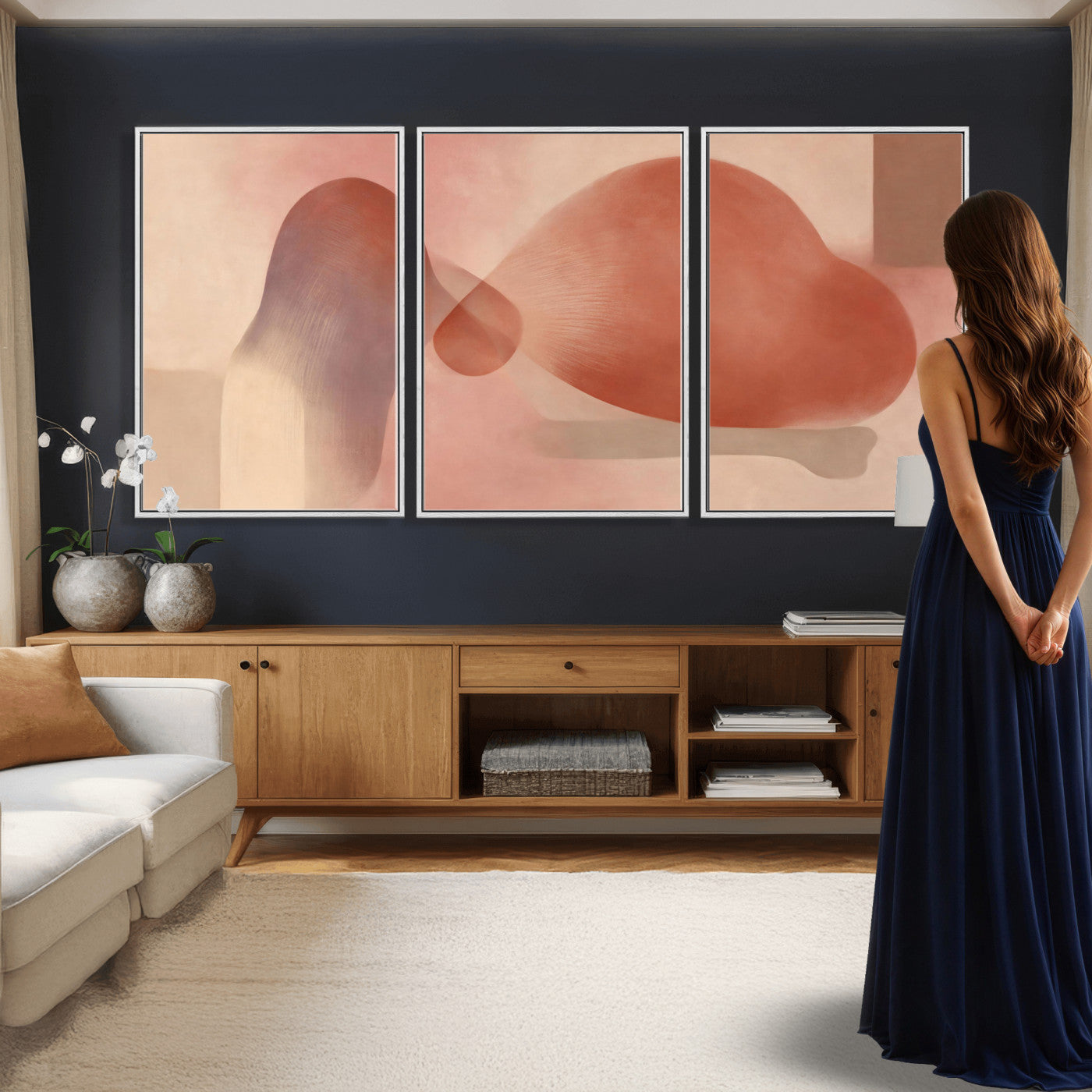 85110643-MGV-CV-36X24 - Vinna Begin Calin Biomorphic Abstract Wall Art Canvas Print, Terracotta Pink Organic Shapes Art Painting Print