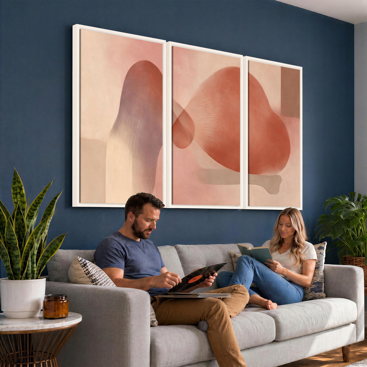 85110643-MGV-CV-36X24 - Vinna Begin Calin Biomorphic Abstract Wall Art Canvas Print, Terracotta Pink Organic Shapes