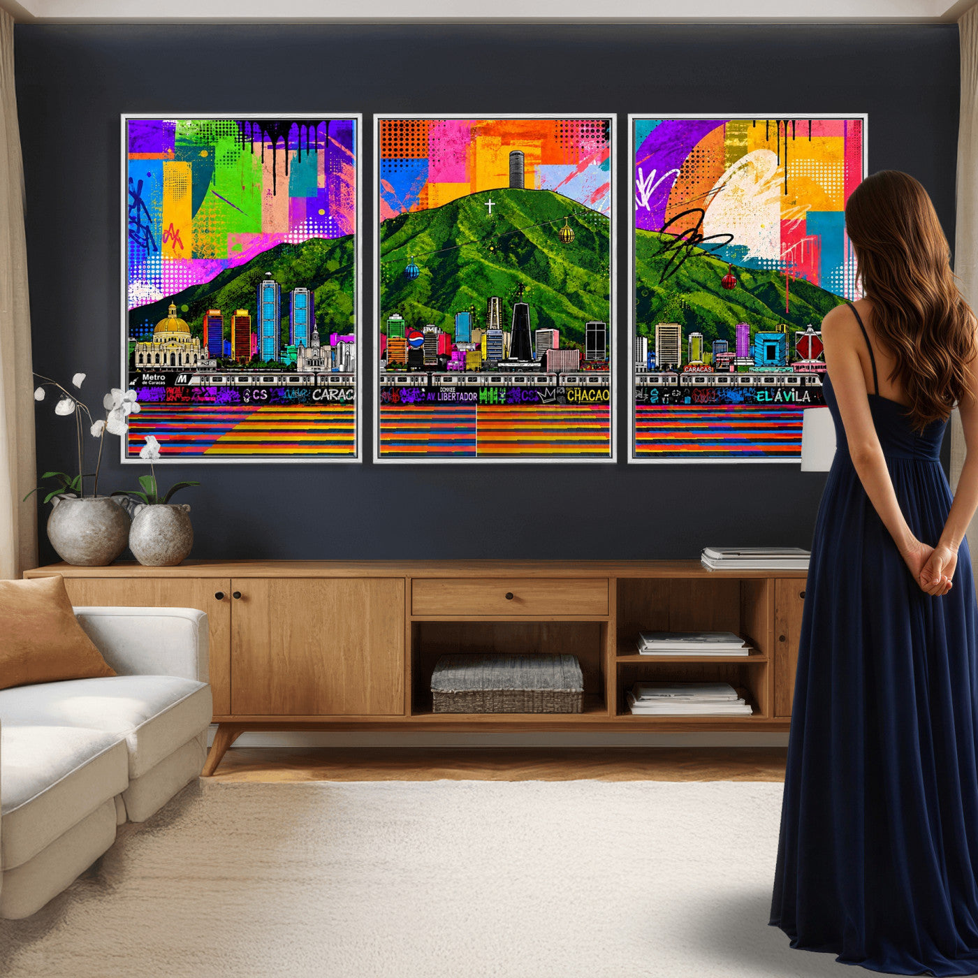 86696255-MGV-CV-36X24 - Mount Ávila, Caracas, Venezuela Wall Art Print by Artist Yorlette - Graffiti Caracas Skyline Canvas Art, Colorful Street Artwork - Venezuela El Avila Poster Print
