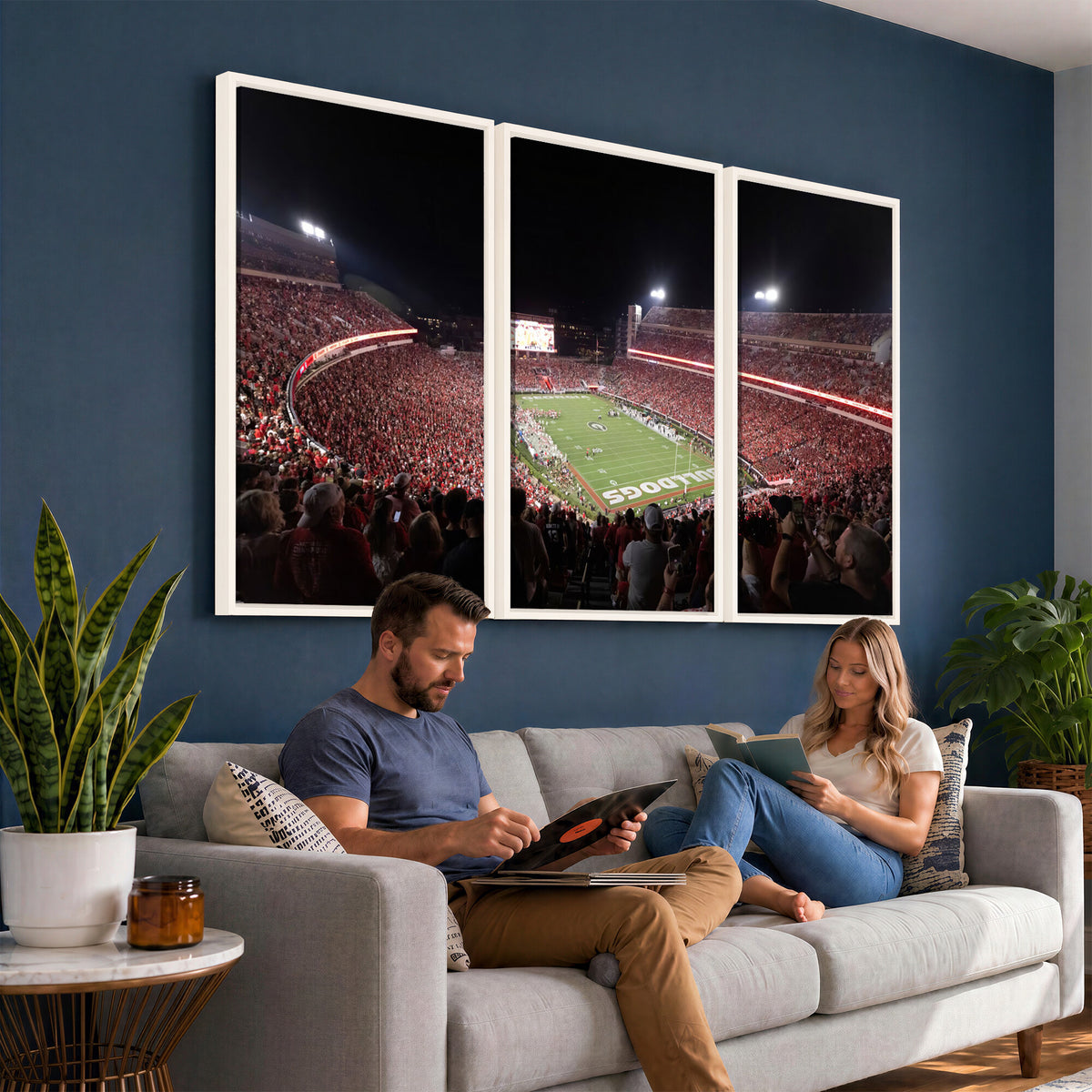 50587166-_Poster-30x20 - Sanford Stadium Georgia Bulldogs Canvas Print 3 Piece Framed Wall Art Extra Large Floating Frame Sports Poster Made in USA