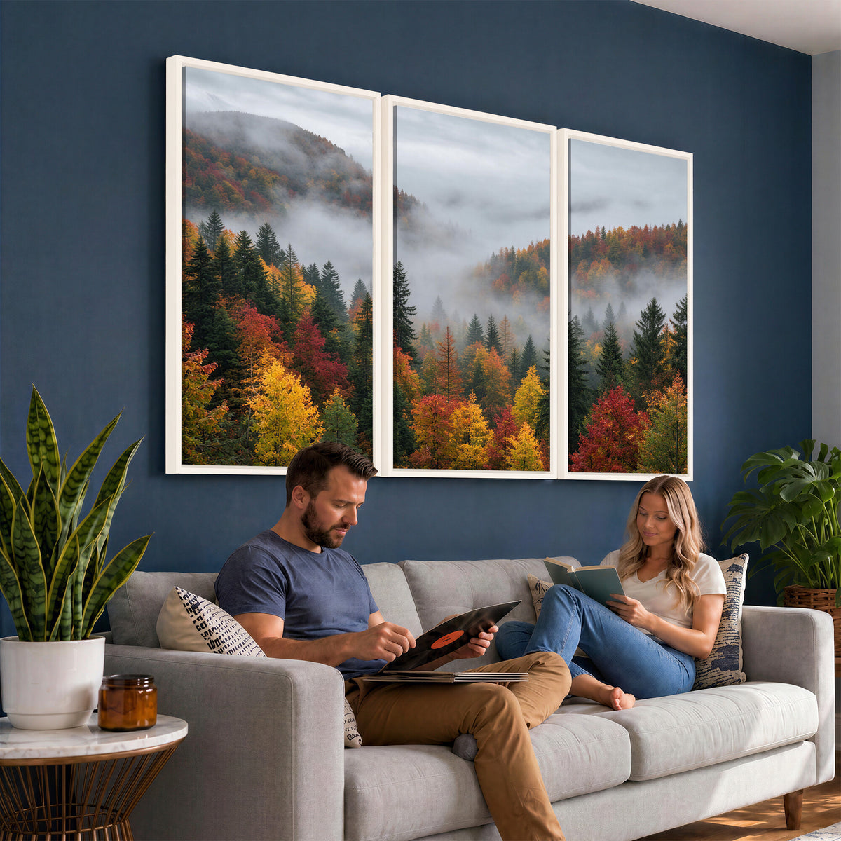 47877083-_Poster-30x20 - Fall Forest Misty Mountain Canvas Print Smoky Mountain Landscape Wall Art Autumn Trees Nature Poster Printing