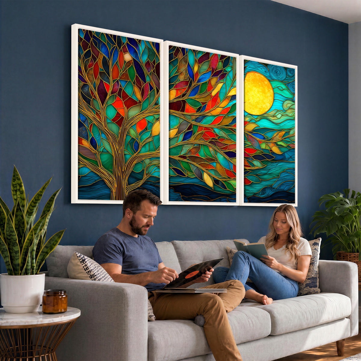 11877152-MGV-CV-36X24 - Stained Glass Tree Of Life Wall Art - Vibrant Mosaic Nature Home Decor