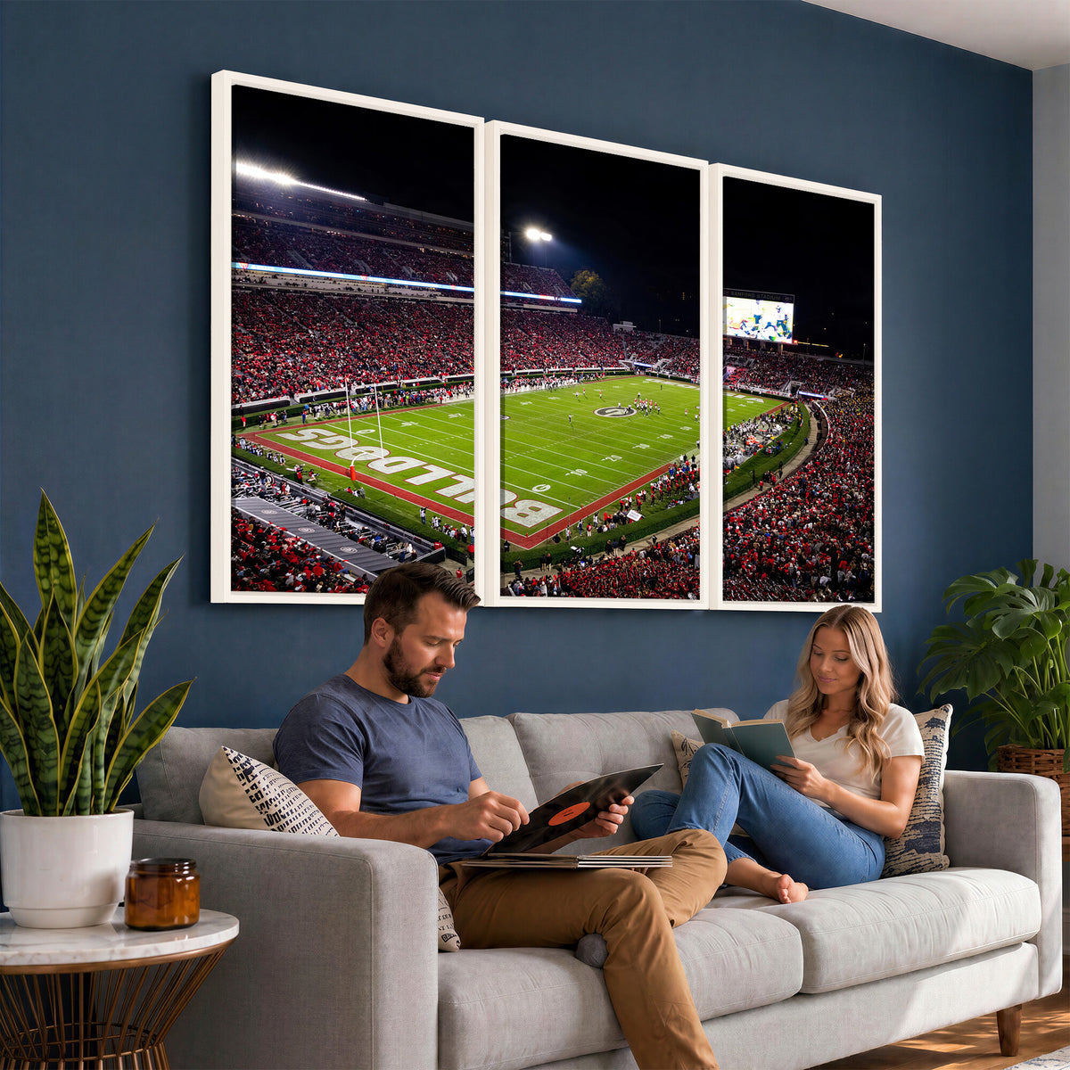 12753057-MGV-TP-30X20 - Sanford Stadium Night Game Canvas Wall Art - Georgia Bulldogs Football Stadium Print