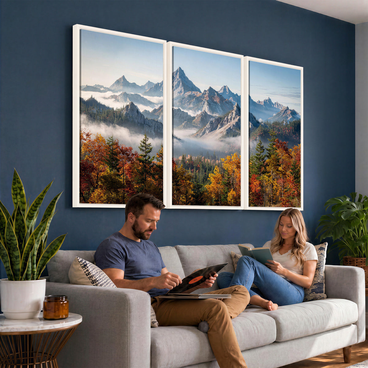 38847944-MGV-TP-30X20 - Majestic Mountain Peak Canvas Wall Art - Panoramic Autumn Forest Fog Landscape Print