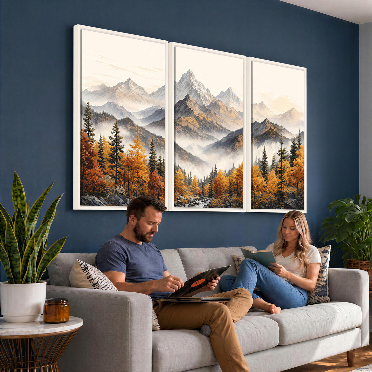 21309099-MGV-TP-30X20 - Extra Large Misty Mountain Autumn Forest Canvas Wall Art - Watercolor Fall Nature Landscape Print