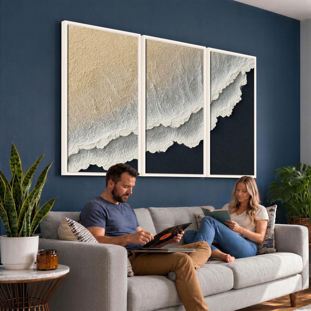 32969959-MGV-CV-24X16 - Abstract Ocean Wave Canvas Wall Art, Coastal Beach Wall Decor for Living Room