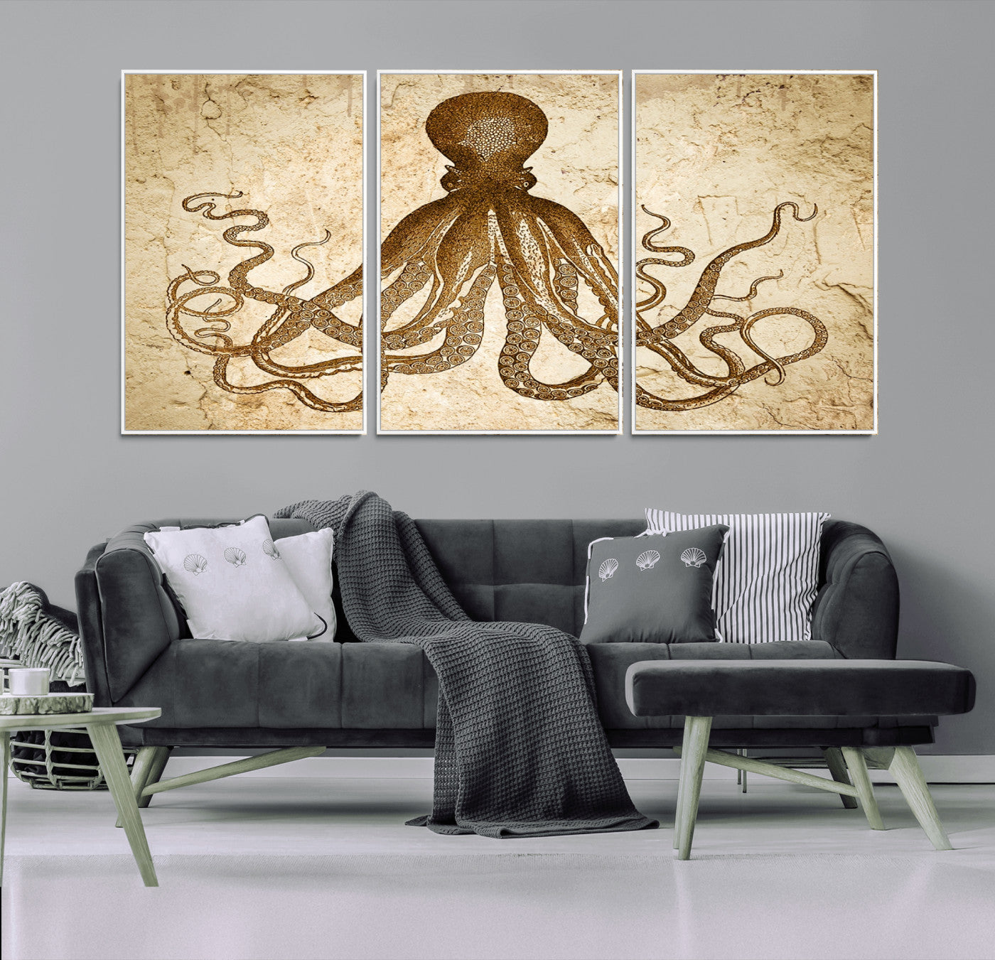 96154-MGV-CV-36X24-Sepia Octopus Wall Art Abstract Animal Canvas Print