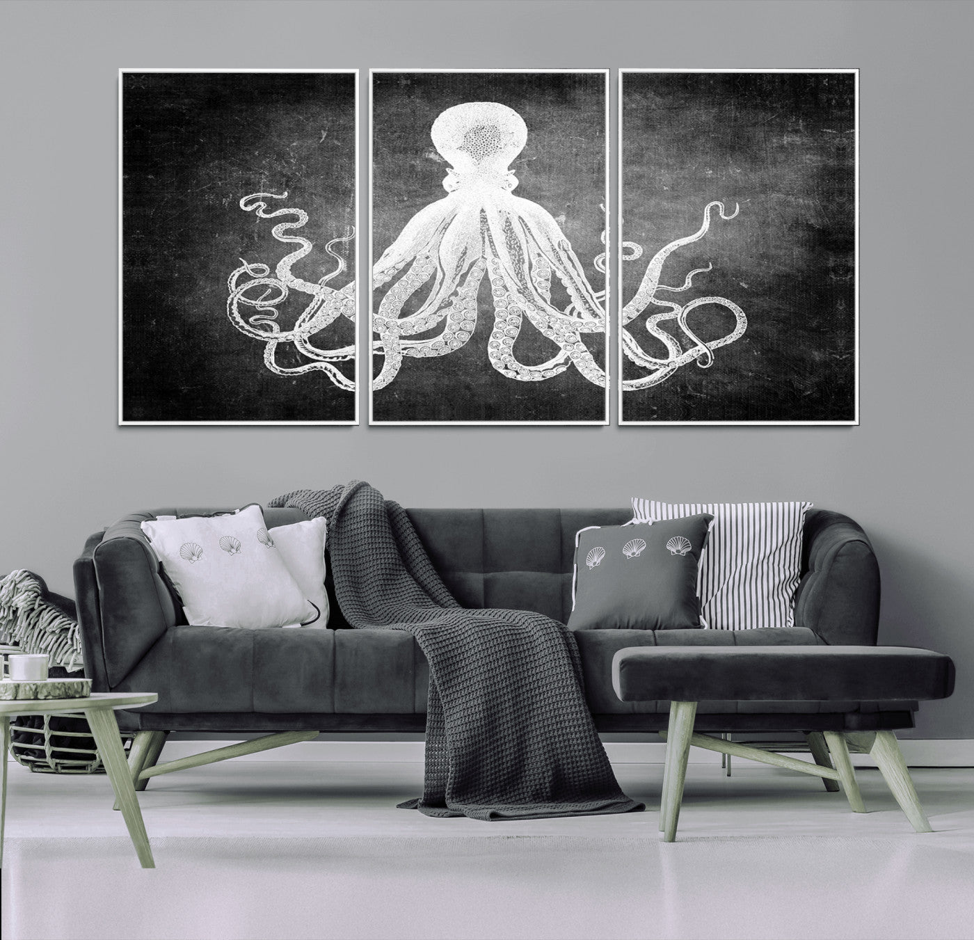 67312-MGV-CV-36X24-Black White Octopus Wall Art Canvas Print