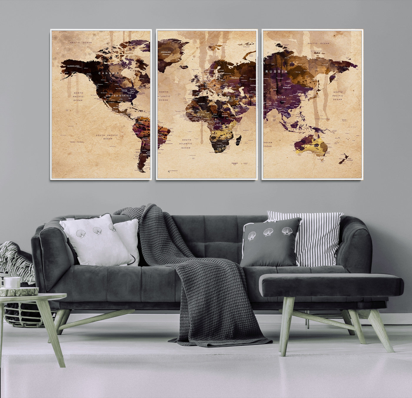 MGV-FC-60X30-3P - World Map Wall Art Canvas Print for Home and Office Decor