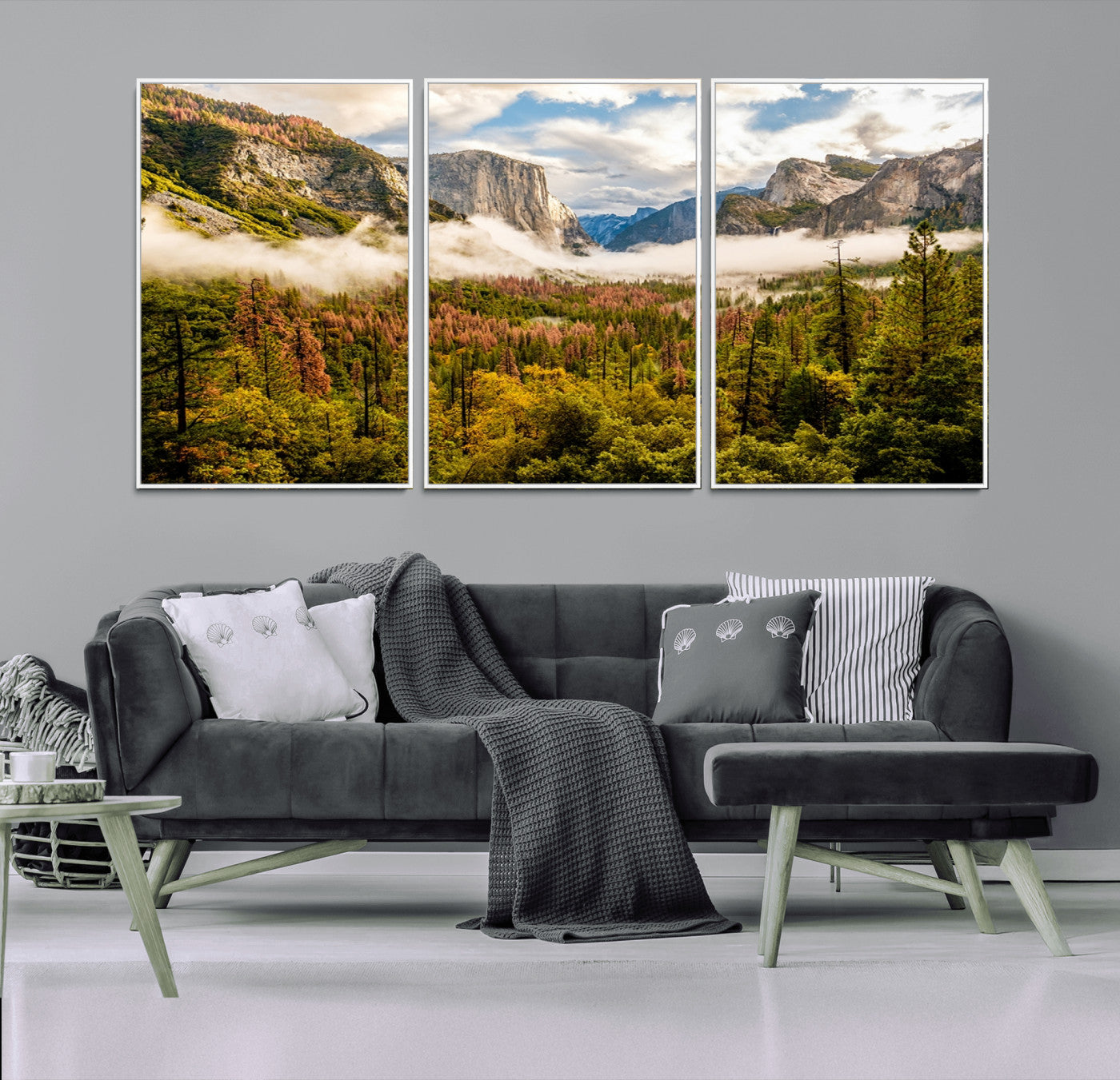 74645-MGV-CV-36X24-Half Dome Yosemite Canvas Wall Art – Majestic Triptych Landscape Print – National Park Nature Decor