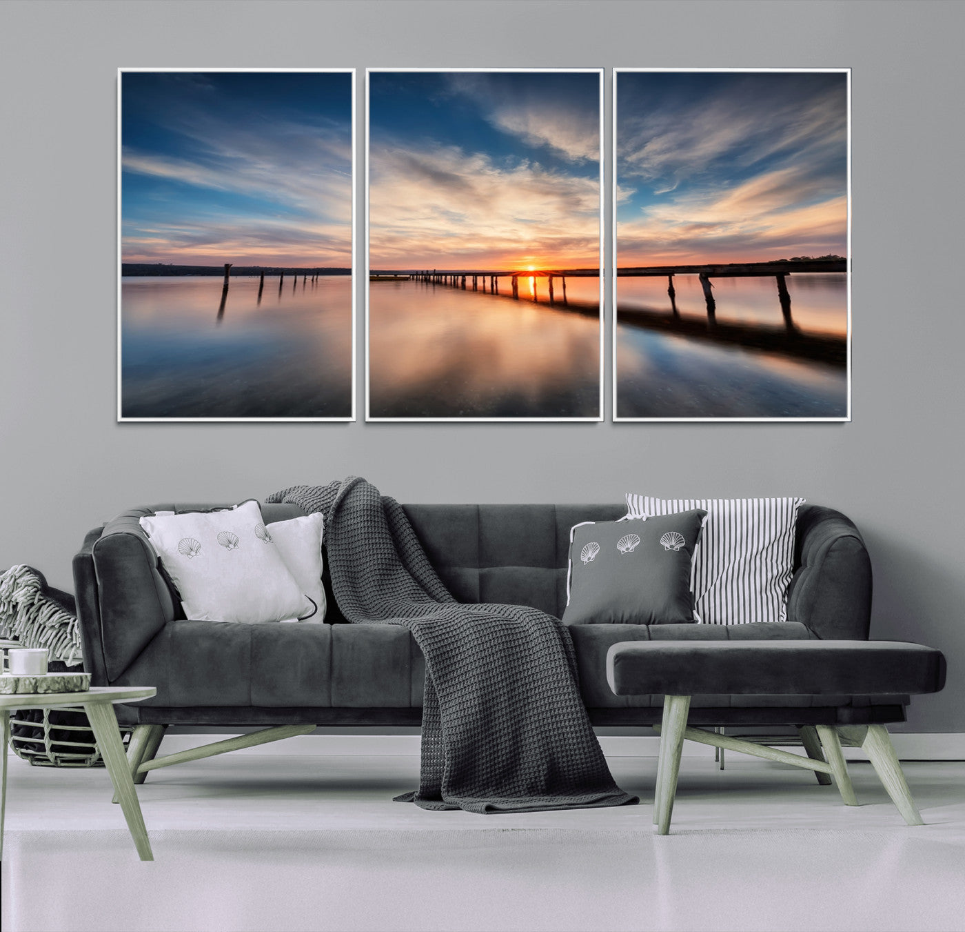 39967-MGV-CV-36X24-Wooden Pier on Seascape and Sunset Wall Art Canvas Print