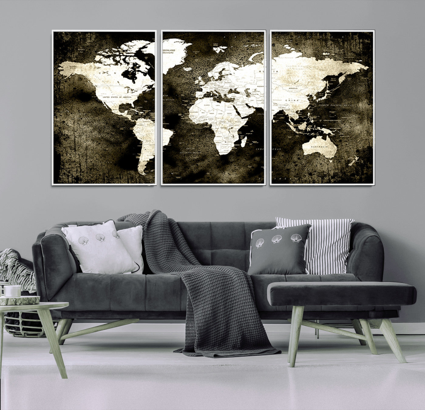 66737-MGV-CV-36X24-Vintage World Map Canvas Wall Art – Framed Push Pin Travel Map for Home and Office Decor, Rustic Wall Artwork for Travelers
