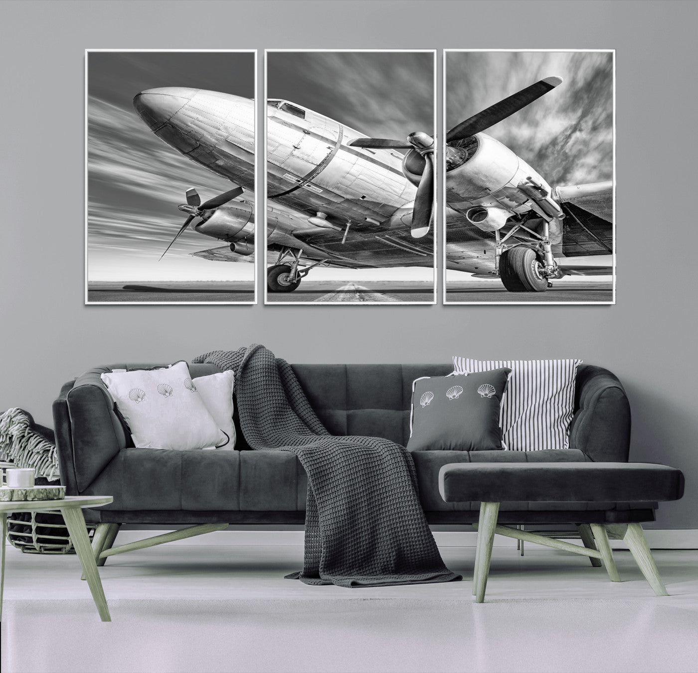 82744-MGV-FC-60X30-3P_White-Vintage Airplane on Runway Canvas Print
