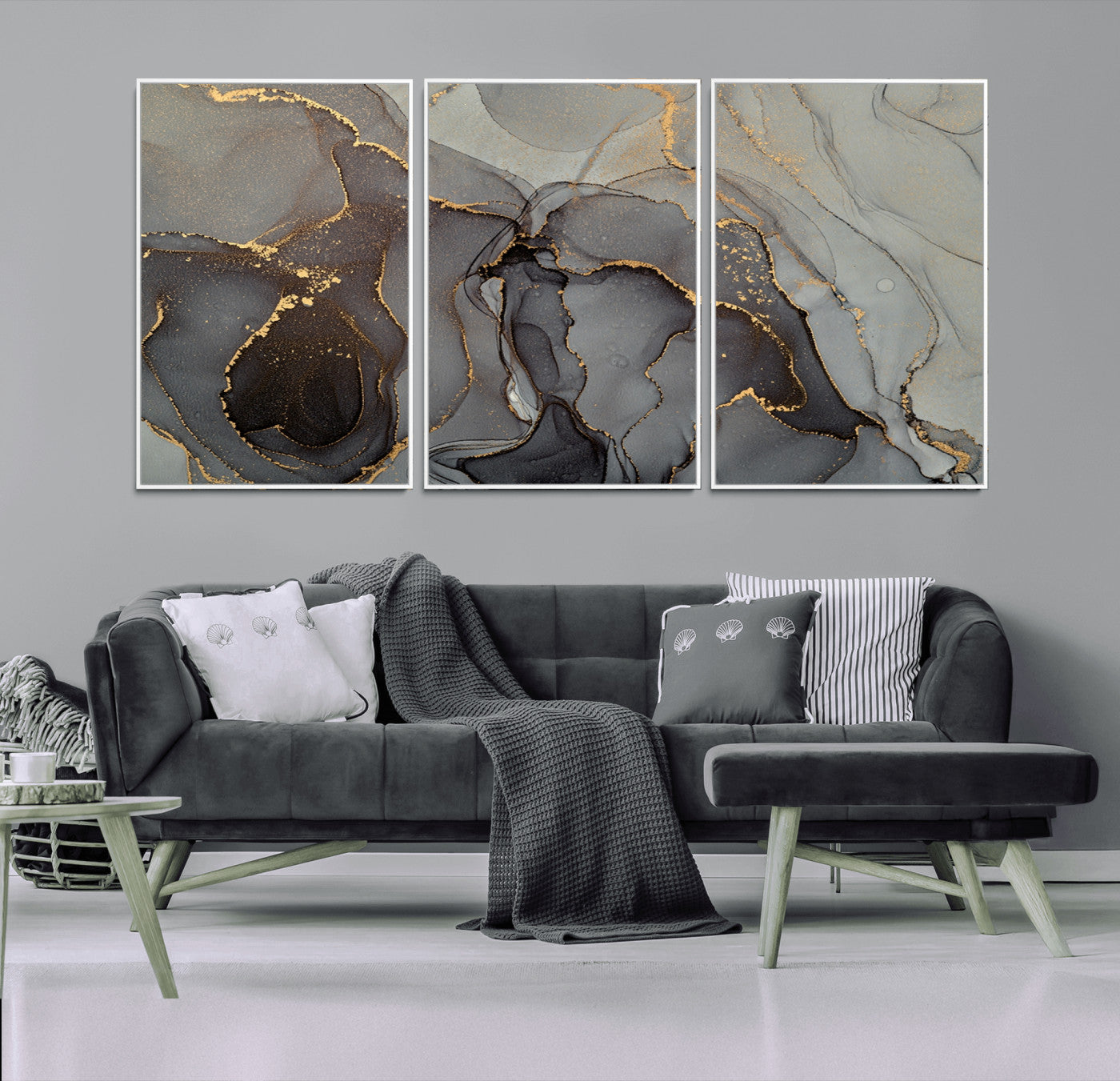 16762-MGV-CV-36X24-Gray Marble Fluid Wall Art – Modern Abstract Canvas Print with Elegant Flowing Patterns, Minimalist Luxury Decor for Living Room, Office, or Bedroom