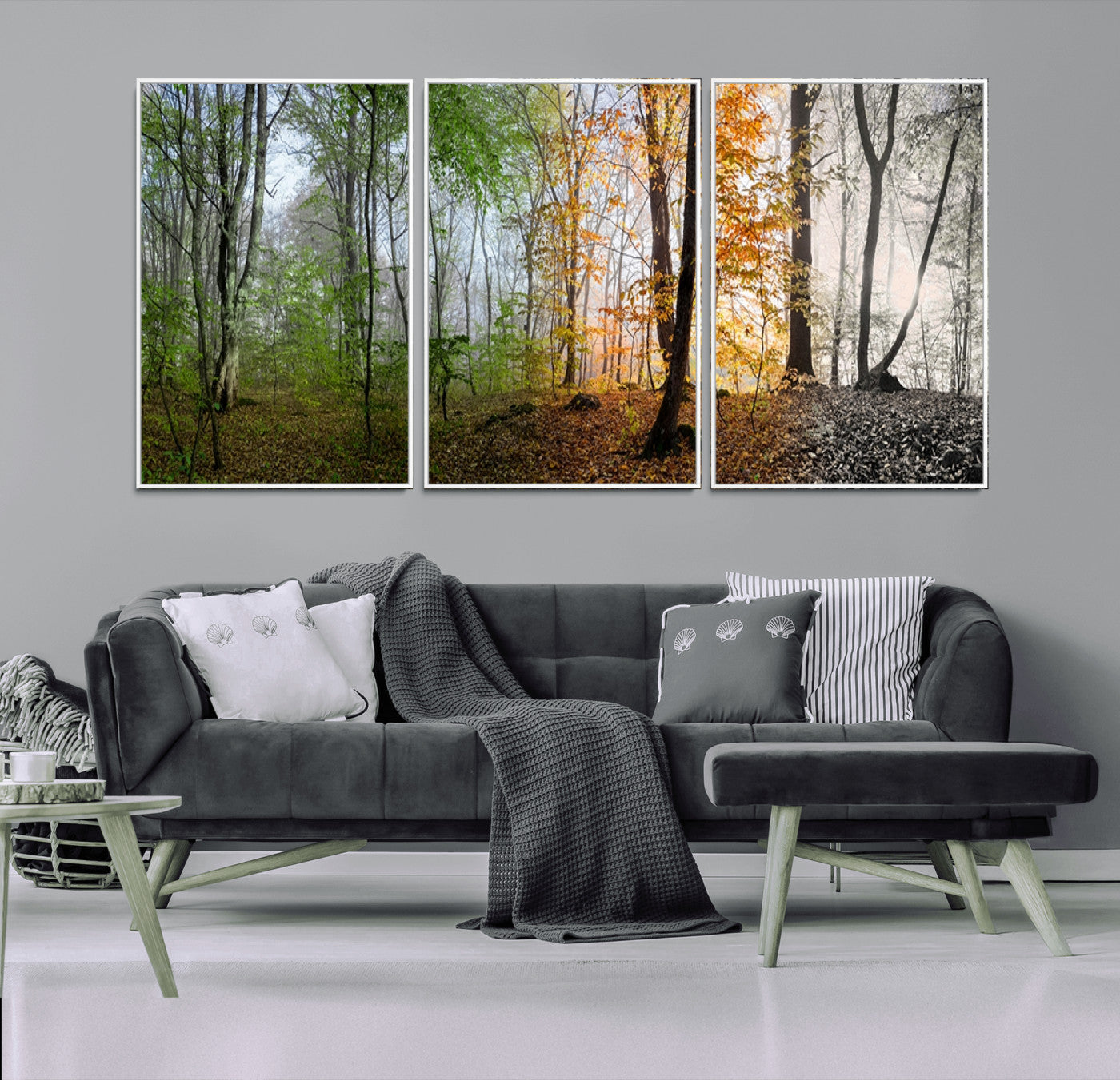 -Four Seasons Wall Art Forest Canvas Print – Triptych Seasonal Nature Print – Landscape Decor for