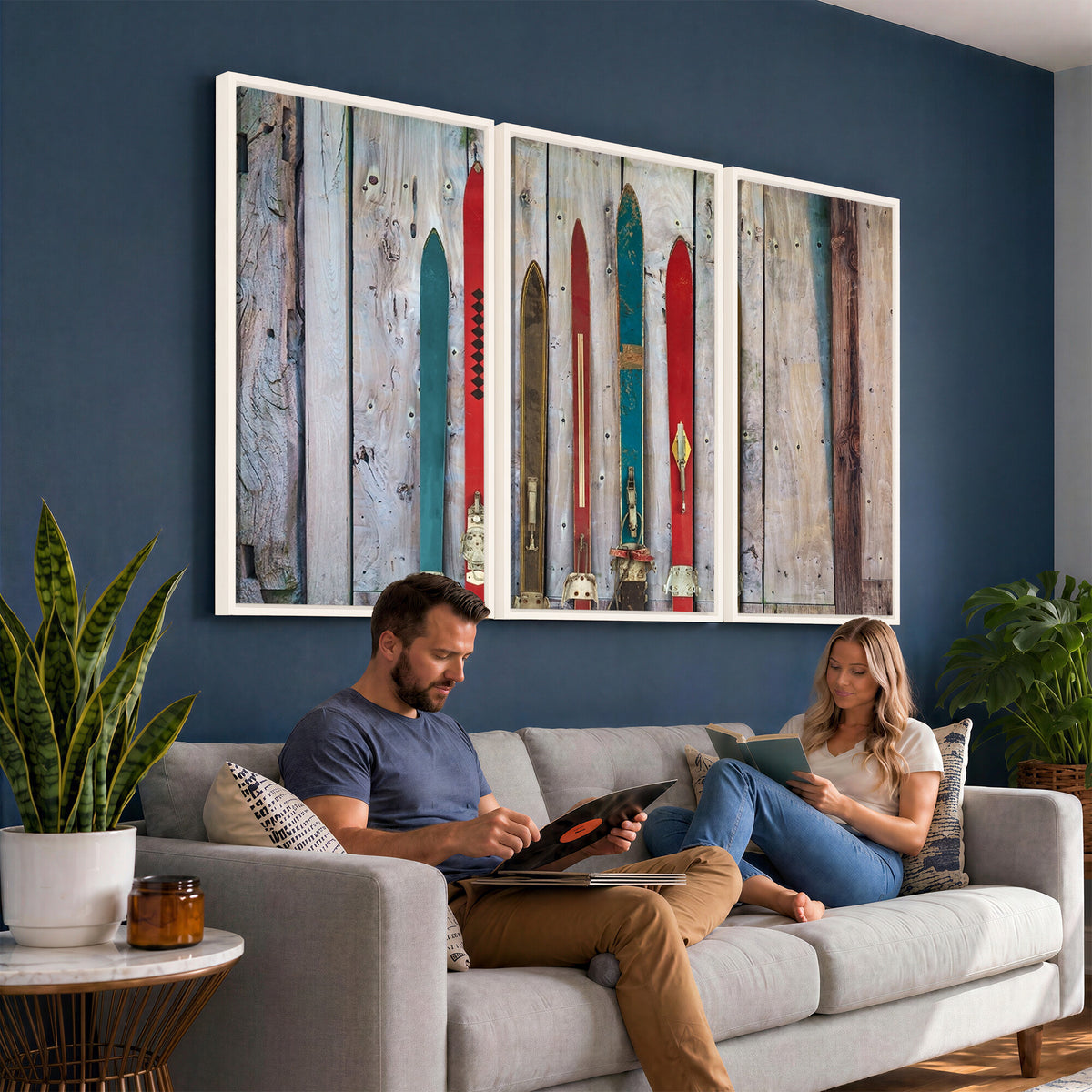 30640-MGV-CV-36X24 - Vintage Wooden Weathered Skis in Front of an Old Barn Wall Art Canvas Print