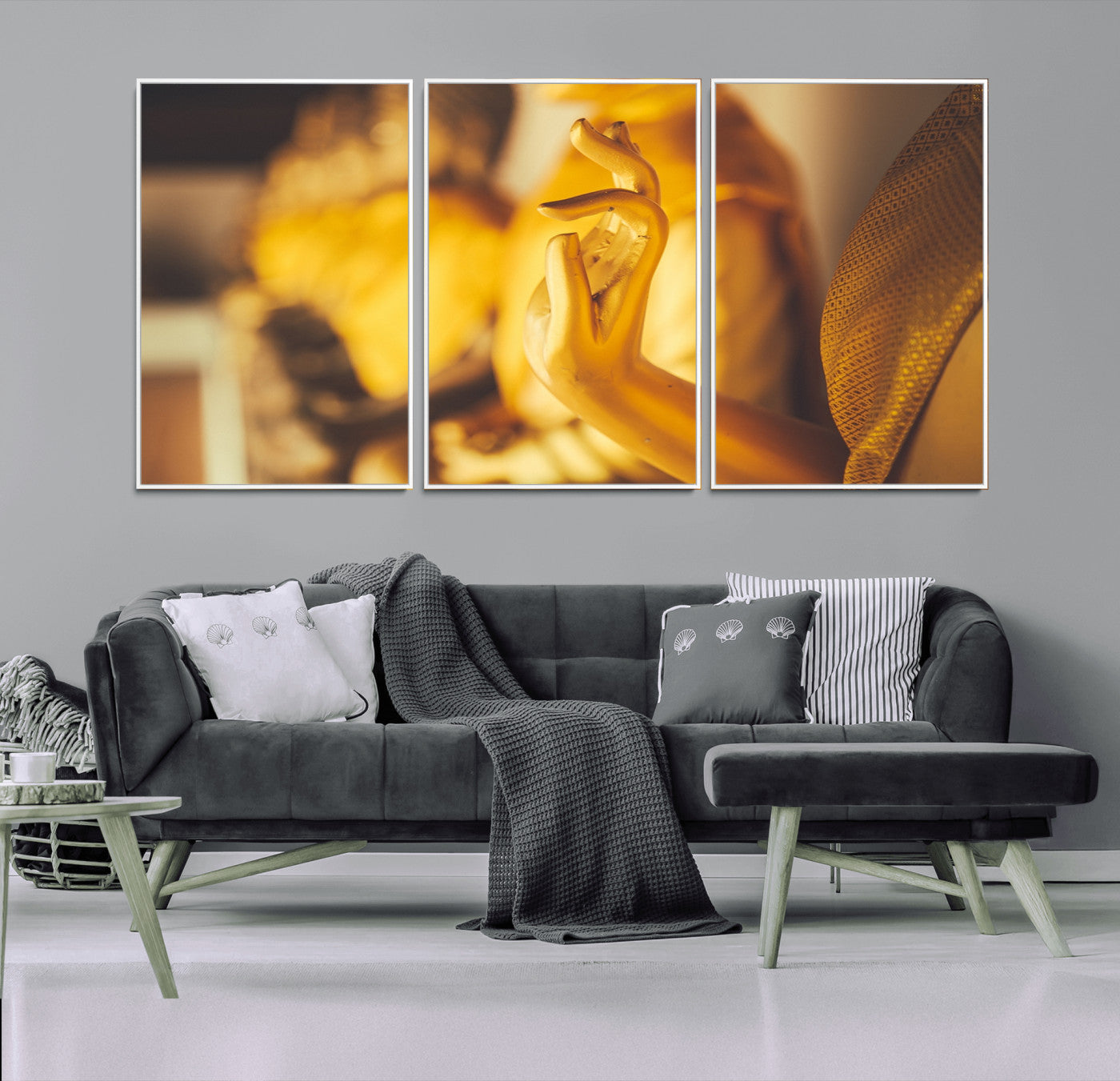 30728-MGV-FC-60X30-3P_White-Gold Buddha Statue Hands Wall Art Canvas Print
