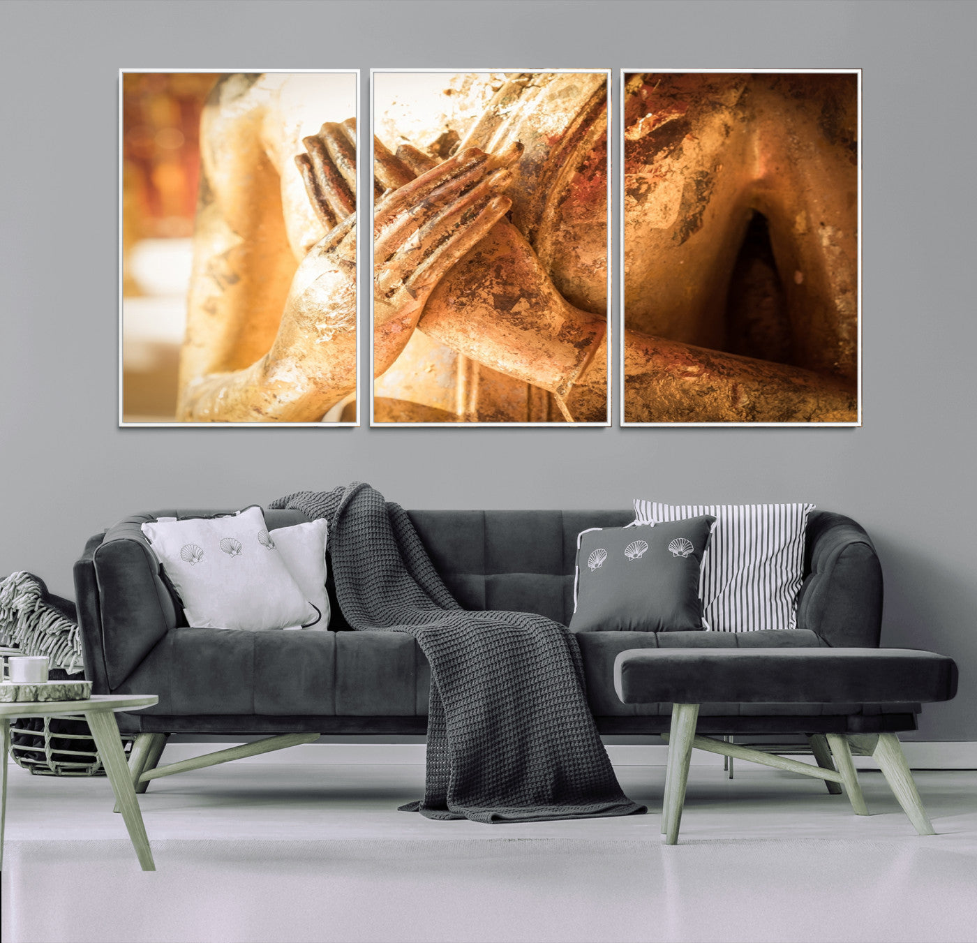 87005-MGV-FC-60X30-3P_White-Buddha Statue Hands Wall Art Canvas Print