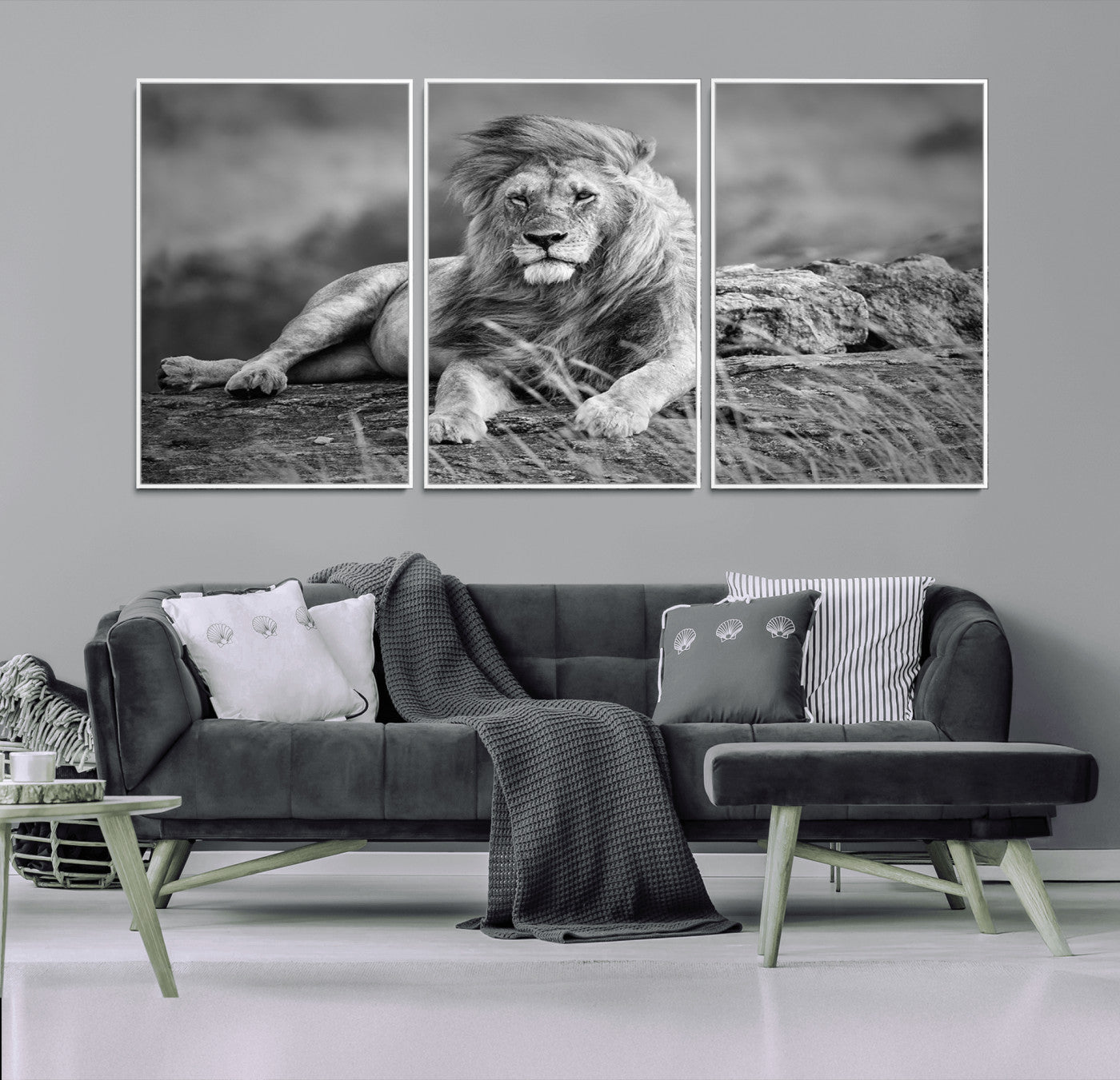68679-MGV-CV-36X24-King Forest Lion Wall Art Canvas Print – Framed Majestic Wildlife Scene with Regal Lion Artwork for Home, Office