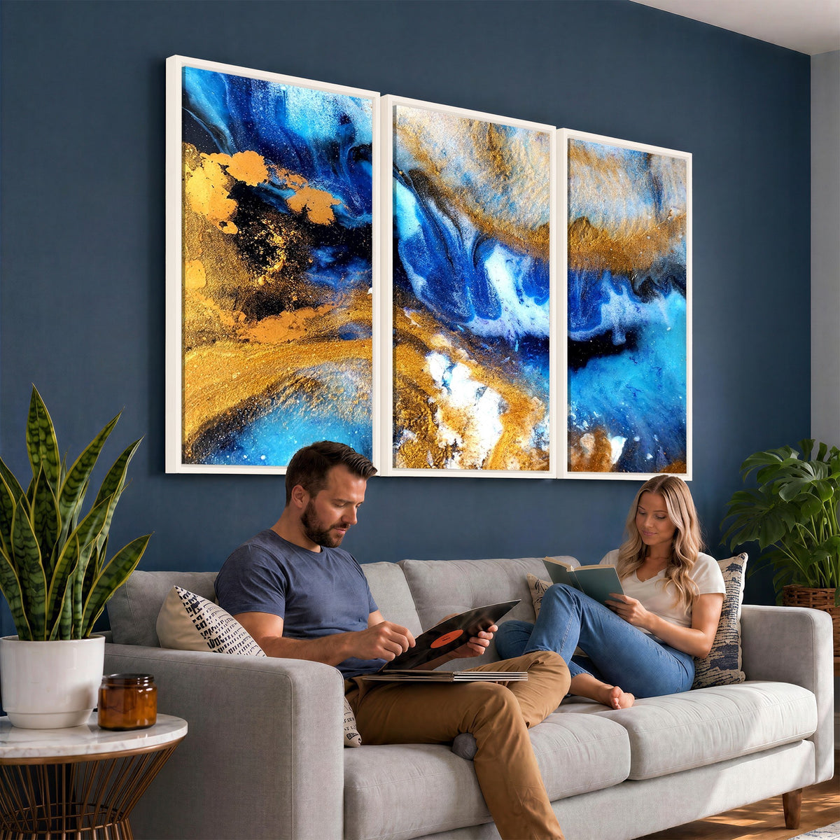42100-_Poster-30x20 - Large Abstract Wall Art Print | Gold and Blue Abstract Canvas Wall Art