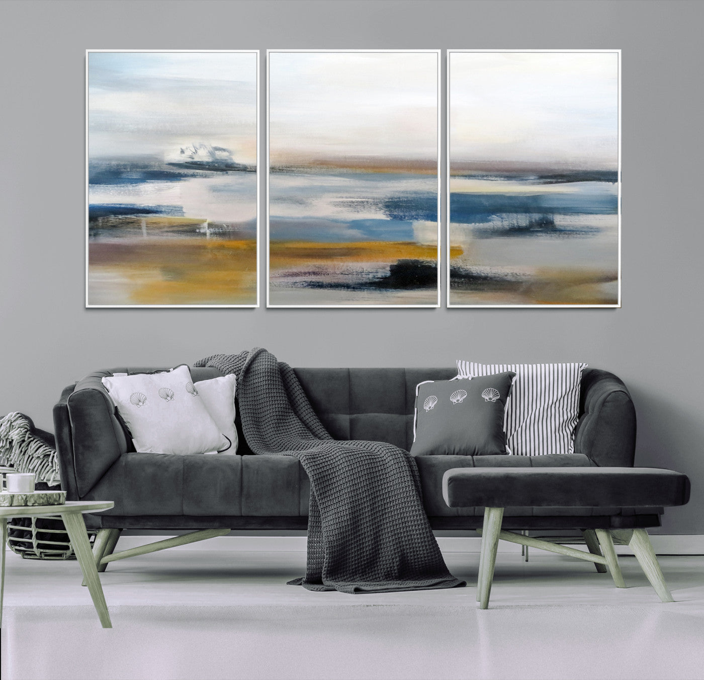 95919-MGV-CV-36X24-Abstract Landscape Wall Art Canvas | 3 Panel Modern Blue, Gold, and White Canvas Art for Living