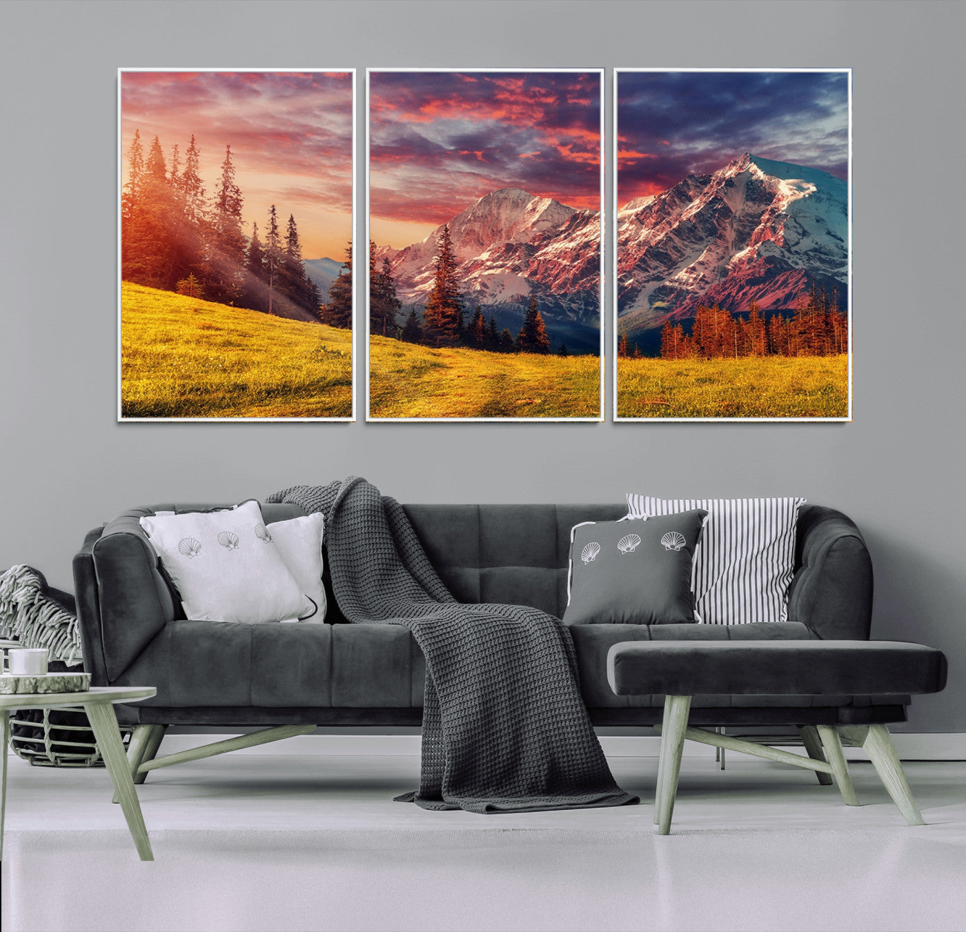 48448-MGV-FC-60X30-3P_White-Mountain and Daylight Red Sunset Wall Art Canvas Print