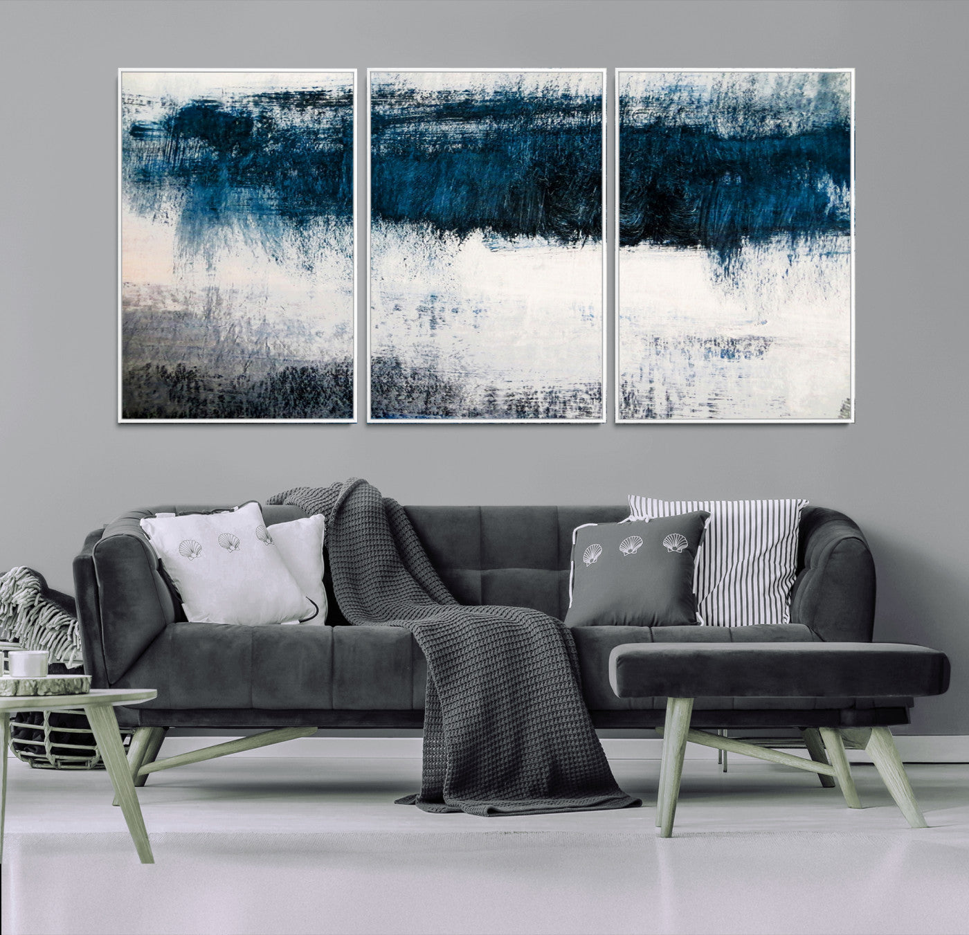 -Abstract Blue and White Canvas Art | Large Wall Art for Modern Living Room Decor | Minimalist