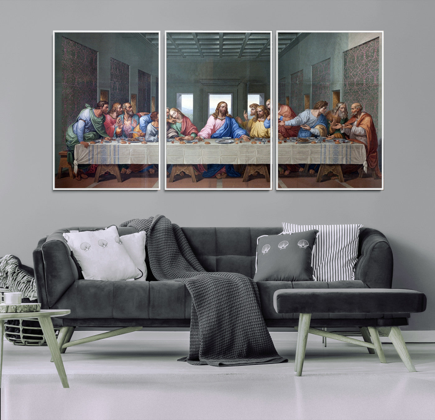30401-MGV-FC-60X30-3P_White-The Last Supper Multi Panel Canvas Wall Art