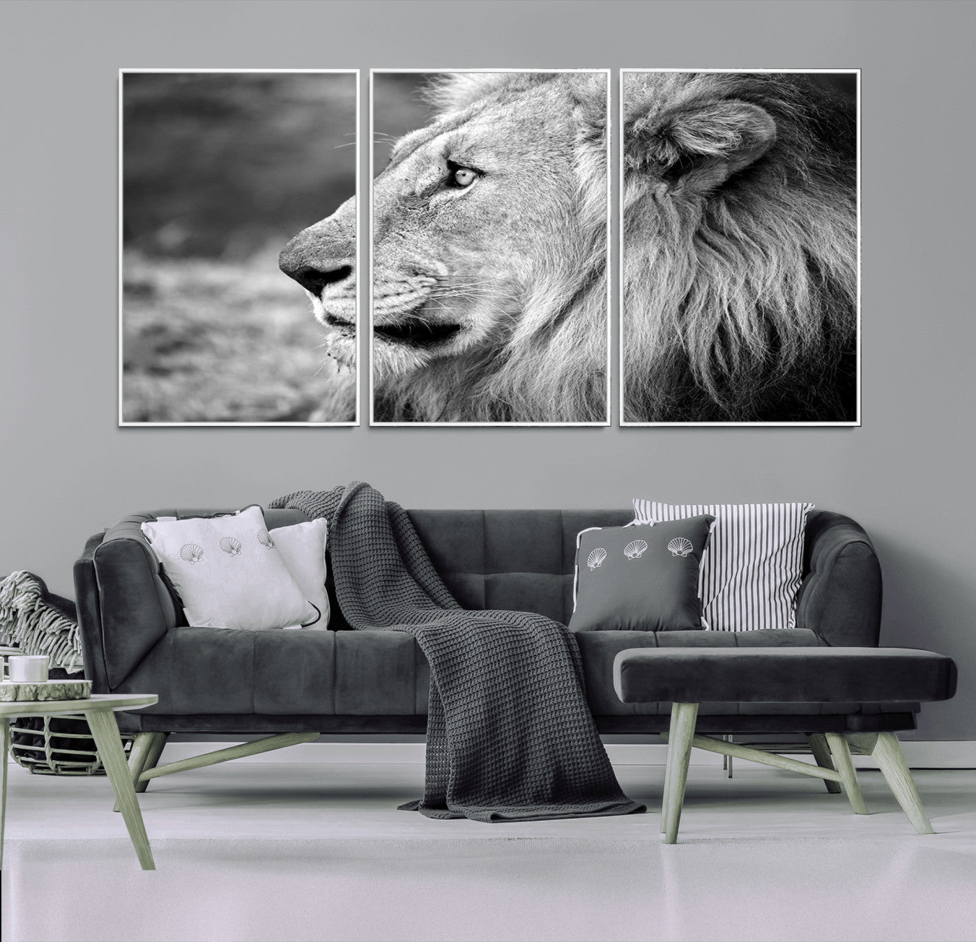 23833-MGV-CV-36X24-Lion Wall Art Canvas Print – Framed Majestic Wildlife Portrait Lion with Regal Presence Artwork for Home, Office