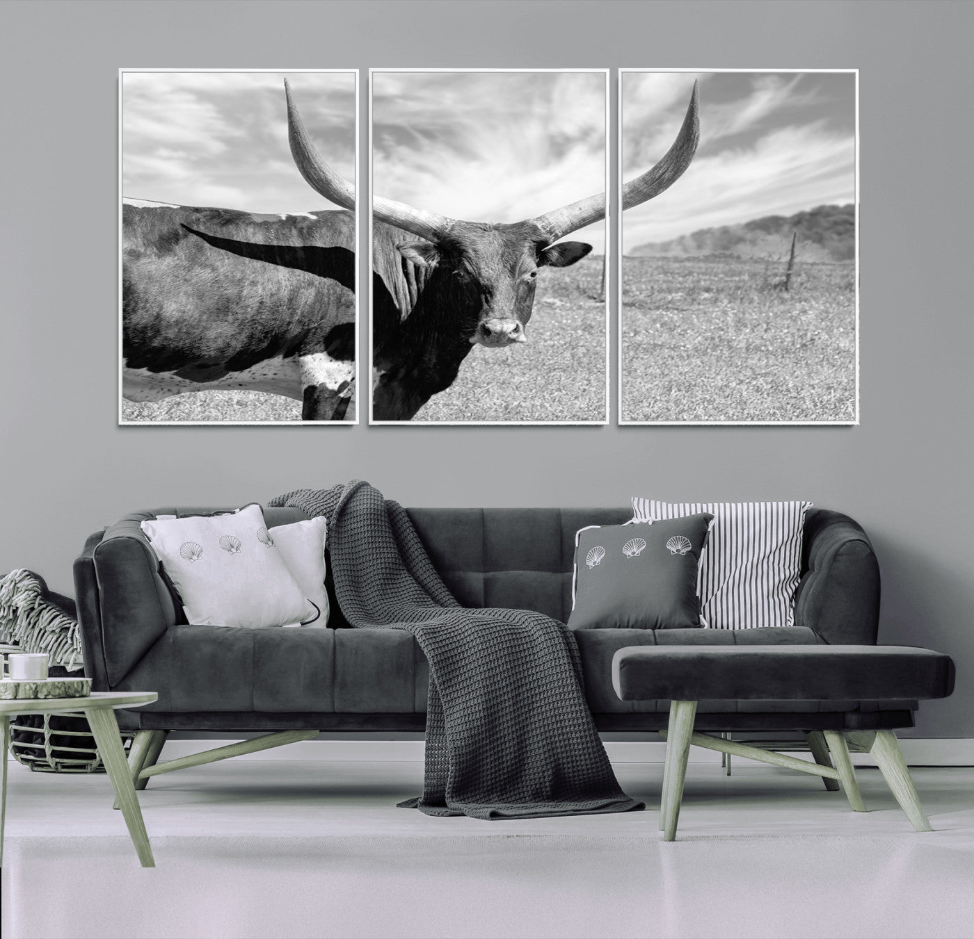 MGV-FC-60X30-3P - Cattle Wall Art Longhorn Cow Canvas Print