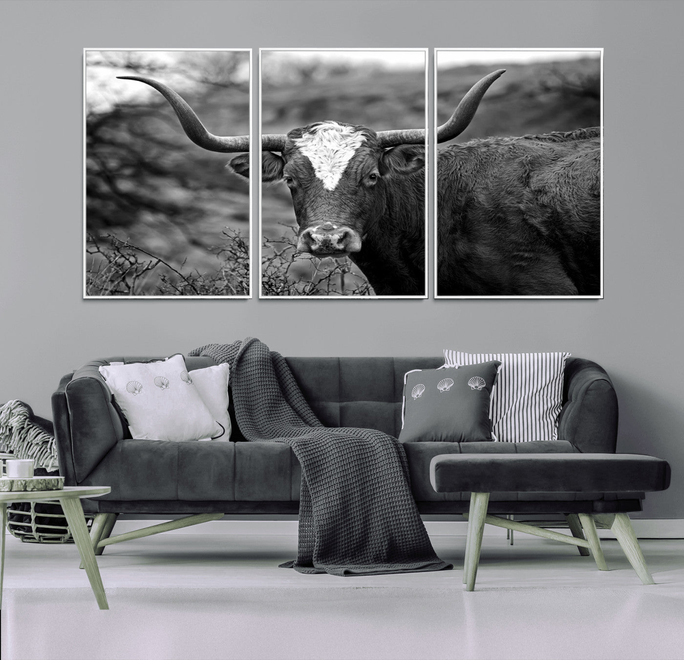 76200-MGV-CV-36X24-Western Home Wall Art Canvas Print, Framed Texas Longhorn Art Picture Print, Rustic Cow Perfect Rustic Farmhouse Decor Artwork