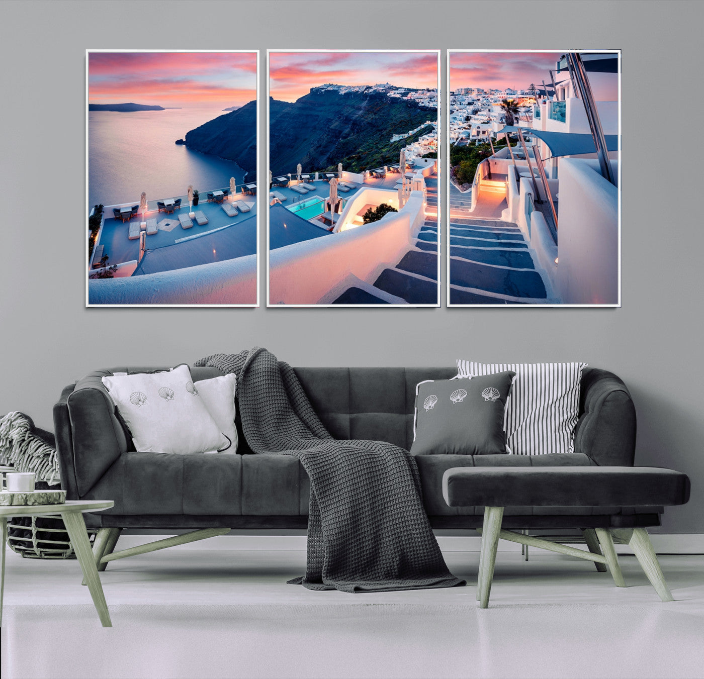 65067-MGV-FC-60X30-3P_White-Greece Santorini Wall Art Landscape Canvas Print