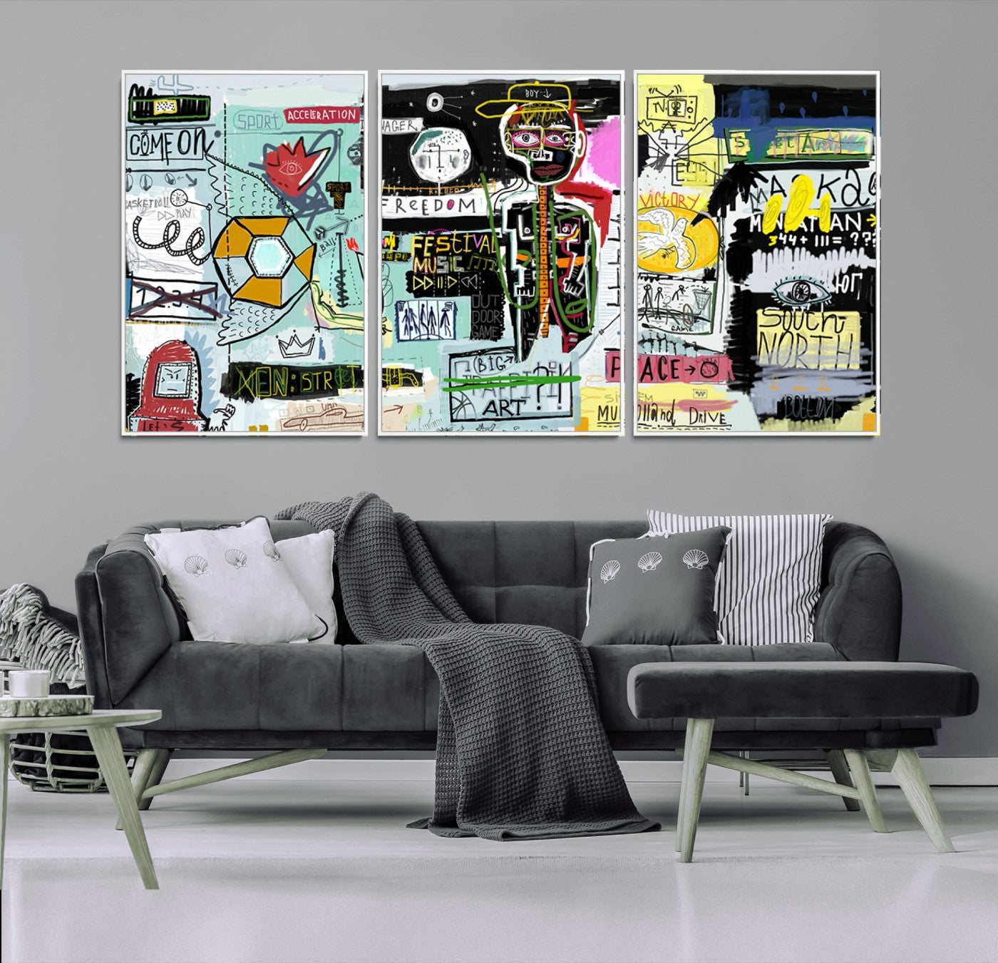 MGV-FC-60X30-3P - Abstract Graffiti Canvas Street Art-Inspired Graffiti Triptych Canvas – Modern Abstract Wall Art for