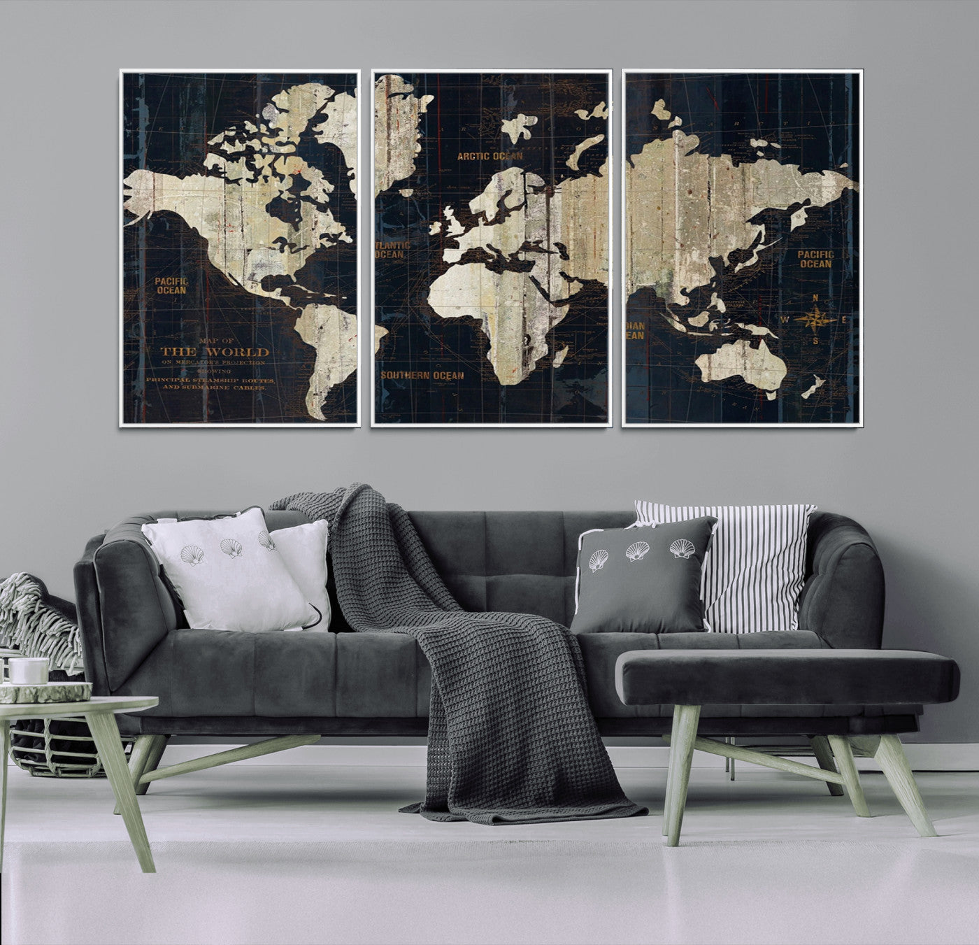 14651-MGV-FC-60X30-3P_White-Push Pin World Map Canvas Print – Framed Wall Art for Couples to Track Their Travels – Anniversary Gift or Home Adventure Decor