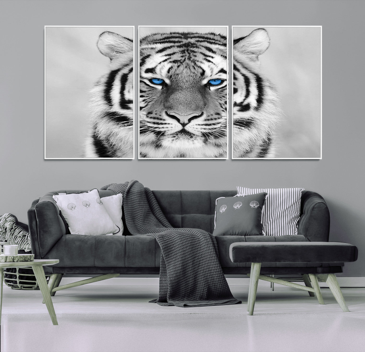 59121-MGV-CV-36X24-Black and White Tiger Wall Art Animal Canvas Print
