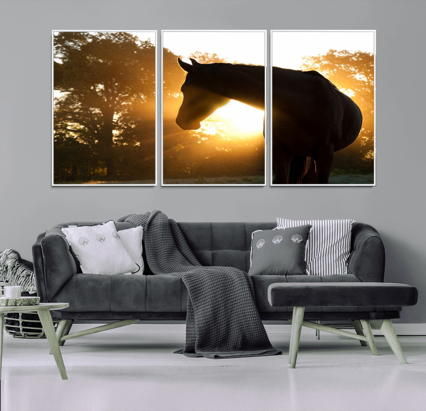 65224-MGV-FC-60X30-3P_White-Horse at Sunset Wall Art Animal Canvas Print