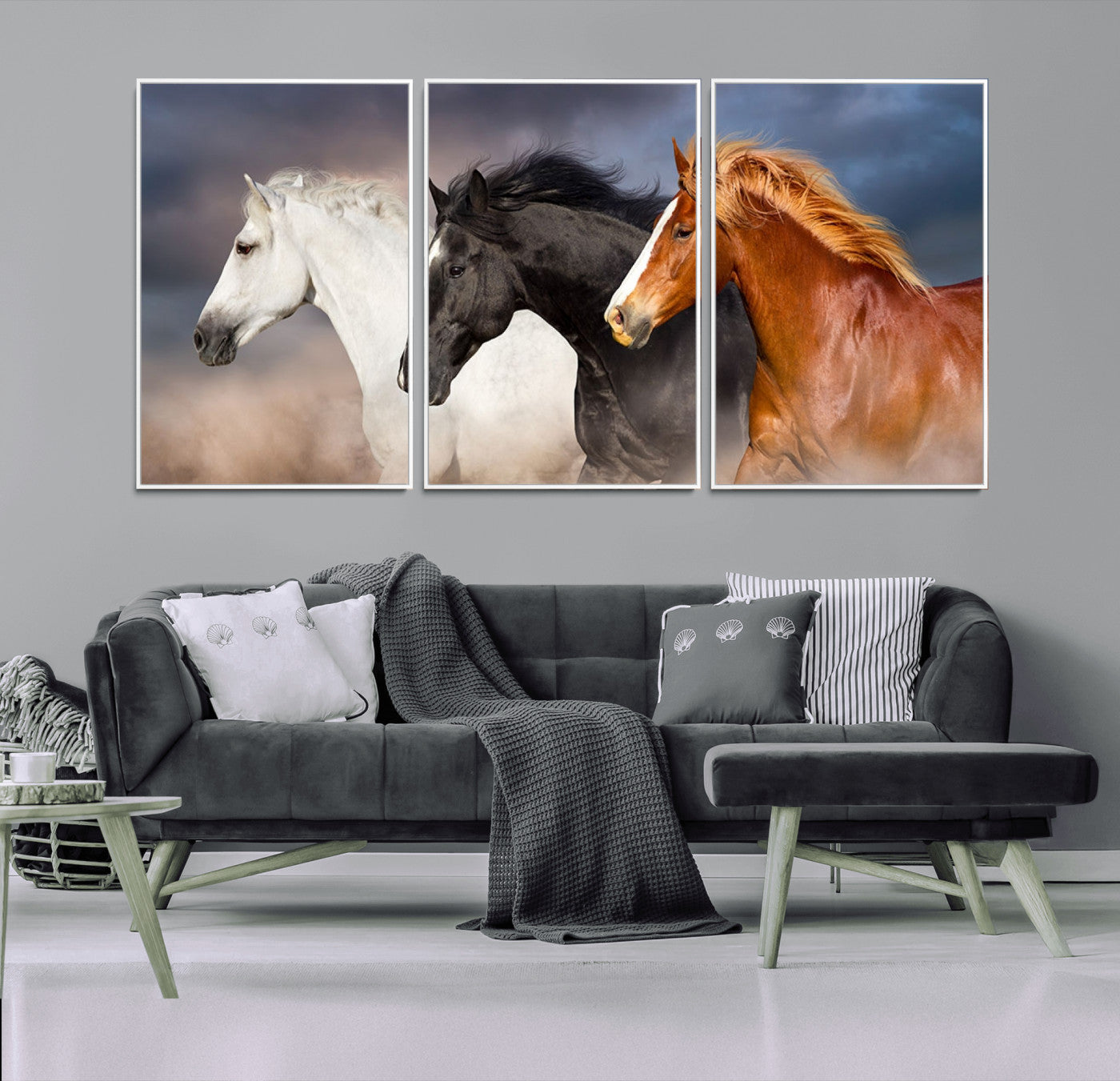 51754-MGV-CV-36X24-Animal Wall Art Three Horses Farmhouse Art Canvas, Framed Three Horses Canvas Print
