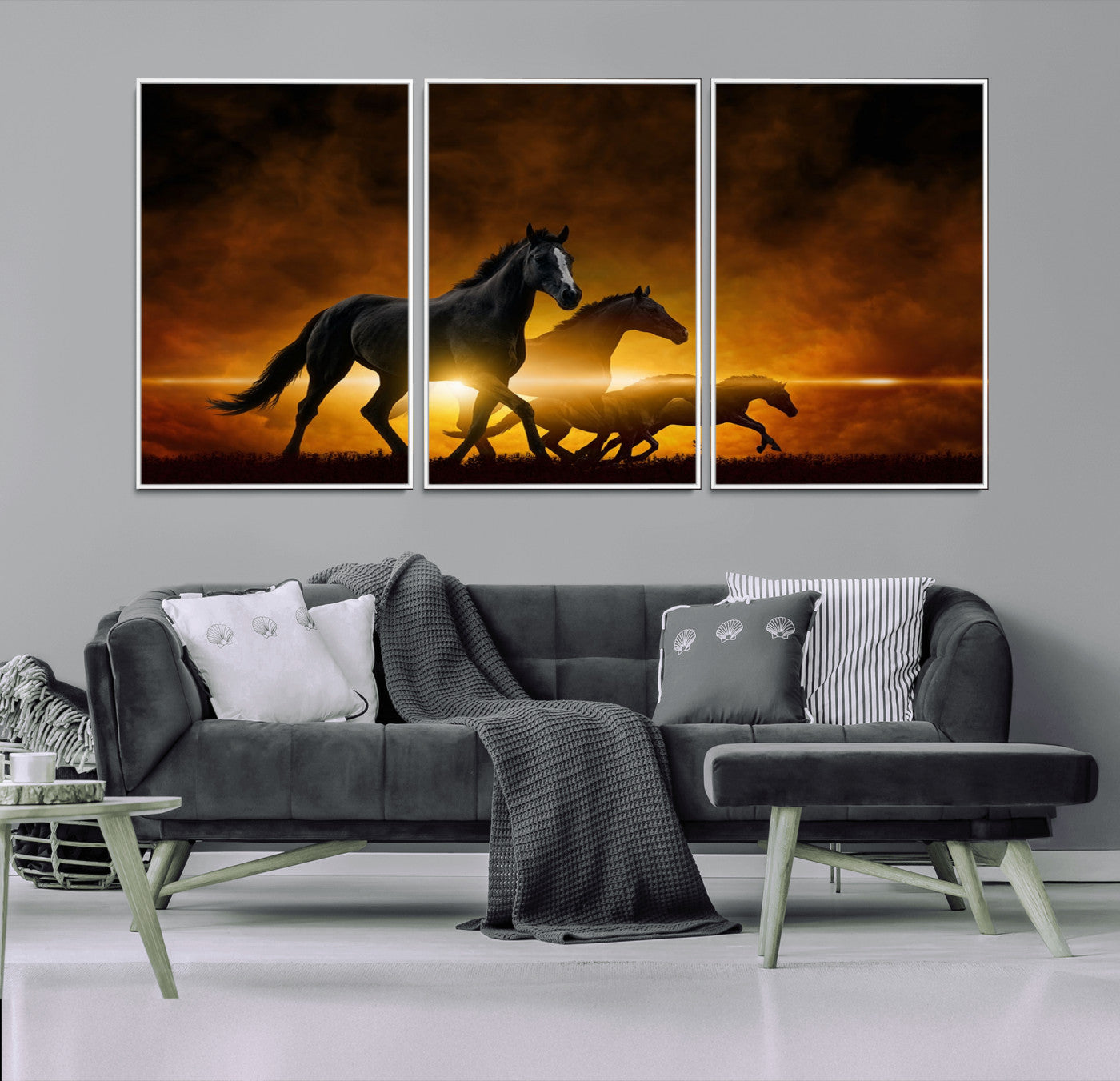 56665-MGV-FC-60X30-3P_White-Horse Wall Art Canvas Print, Multi Panel Animal Canvas Print