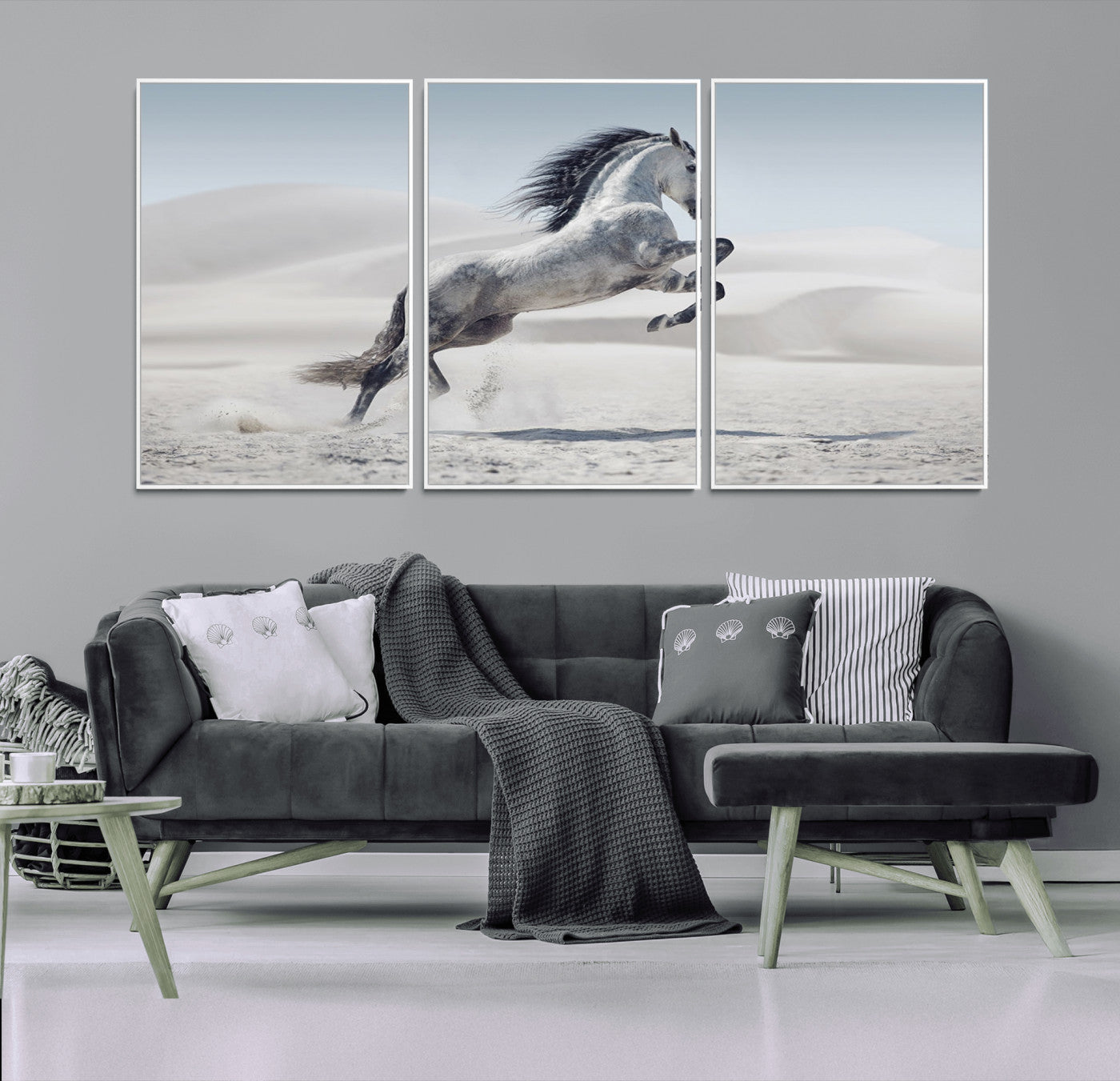 46422-MGV-FC-60X30-3P_White-Prancing Horse Desert Large Wall Art Canvas Print – Majestic Horse Animal Artwork for Home, Office, Living Room