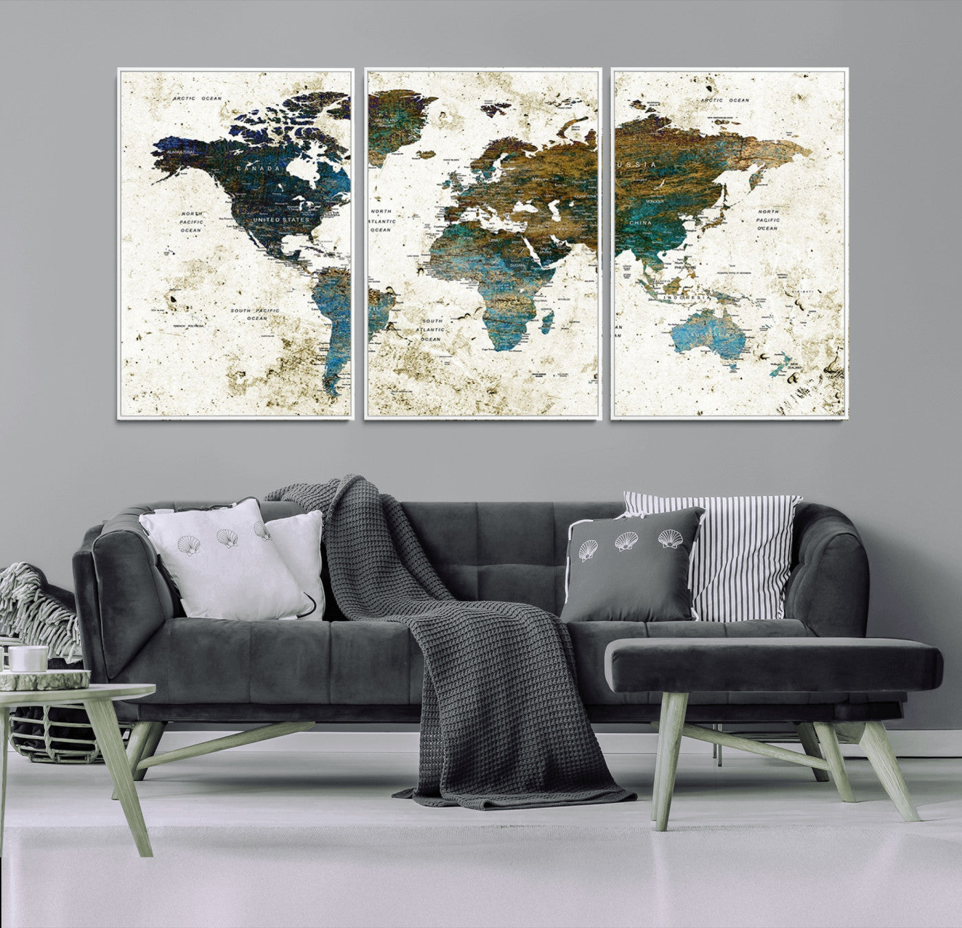 78067-MGV-CV-36X24-Vintage World Map Wall Art Canvas Print, Framed Rustic Earth Map Art Picture Print, Antique Map Perfect Rustic Vintage Decor Artwork